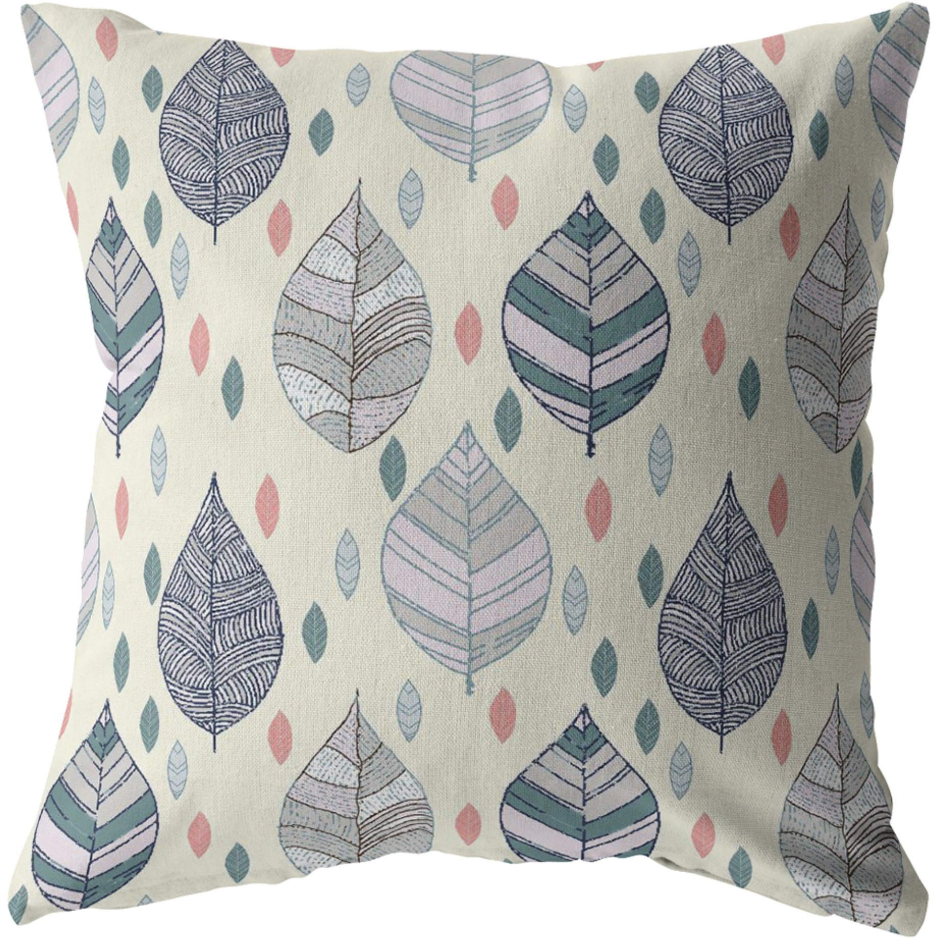 Fall Leaves Suede Blown and Closed Pillow Dark Green on Cream