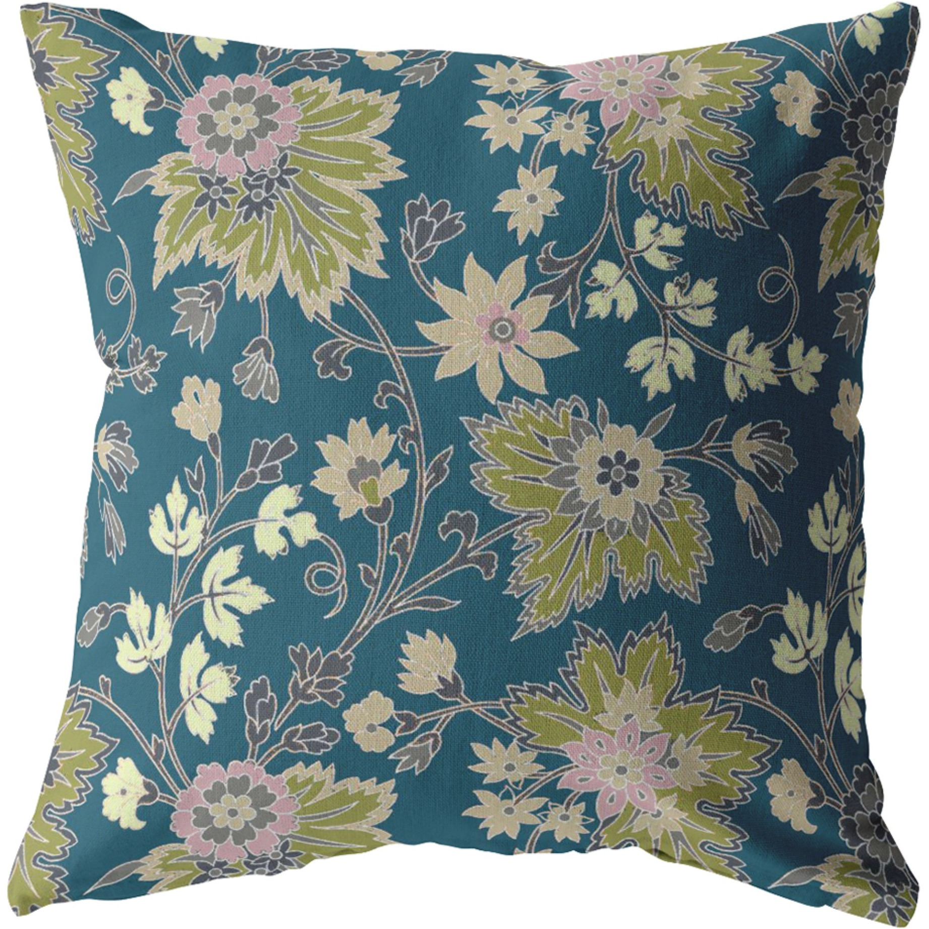 Friendly Flowers Suede Blown and Closed Pillow Green