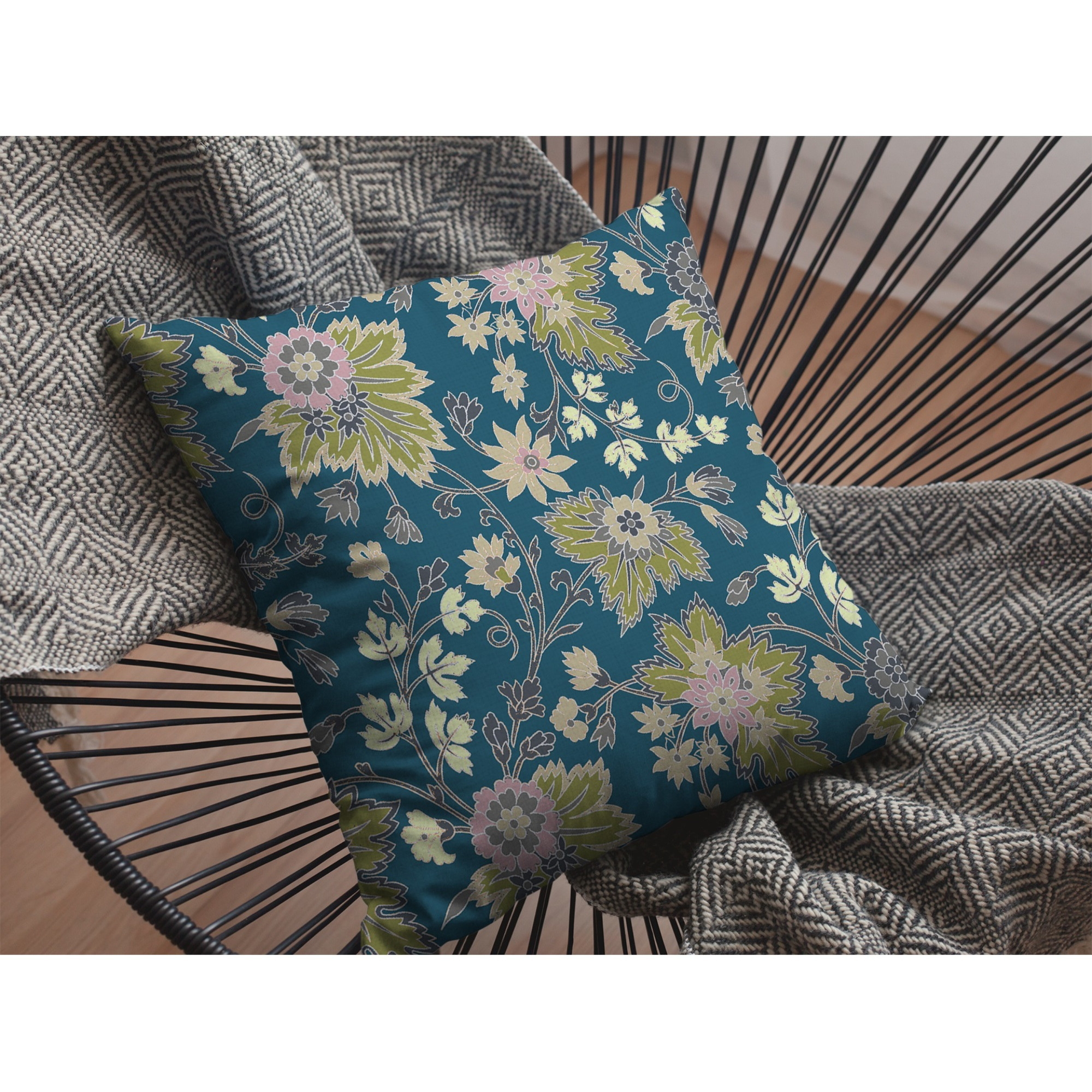 Friendly Flowers Suede Blown and Closed Pillow Green
