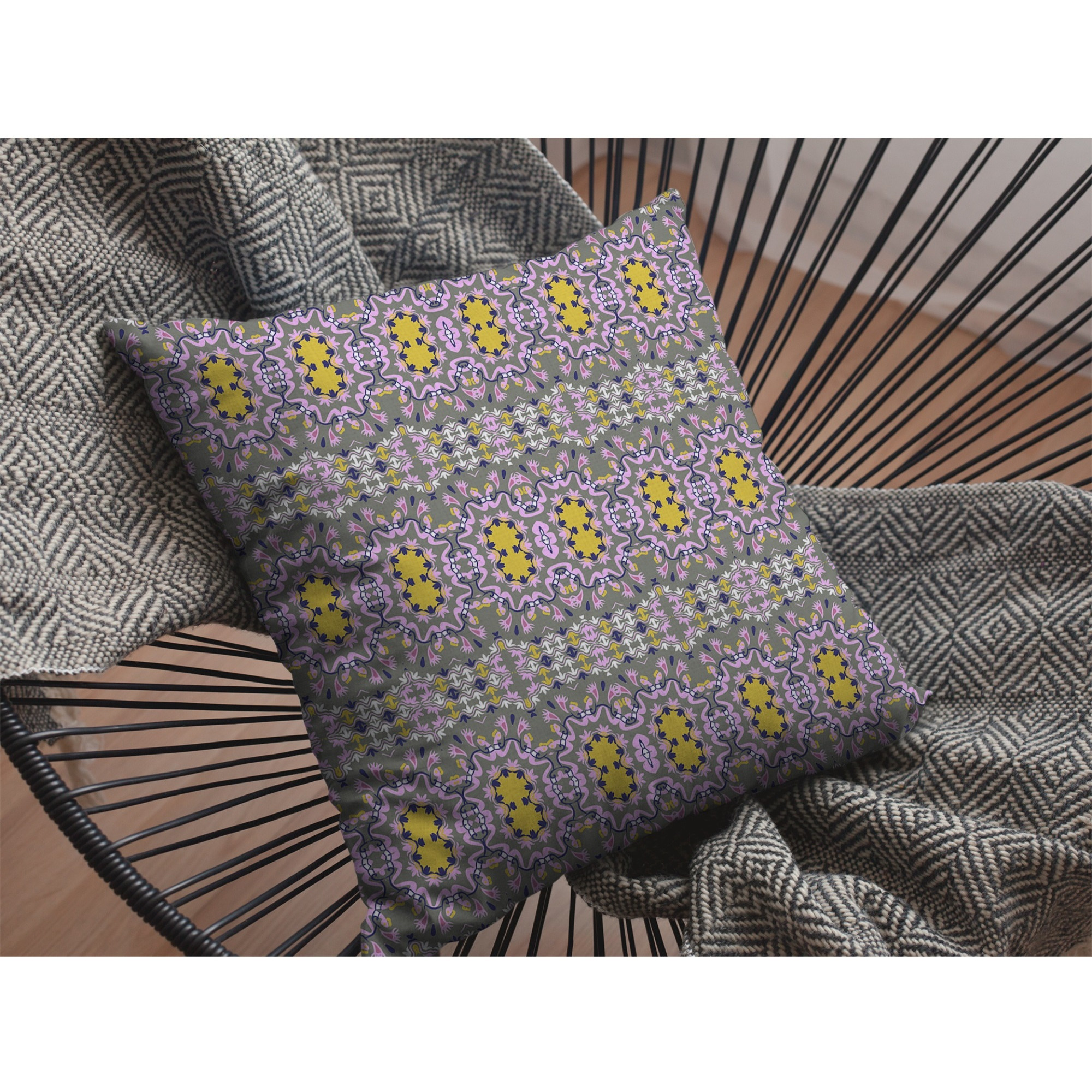 Geo Flowers Suede Blown and Closed Pillow Purple