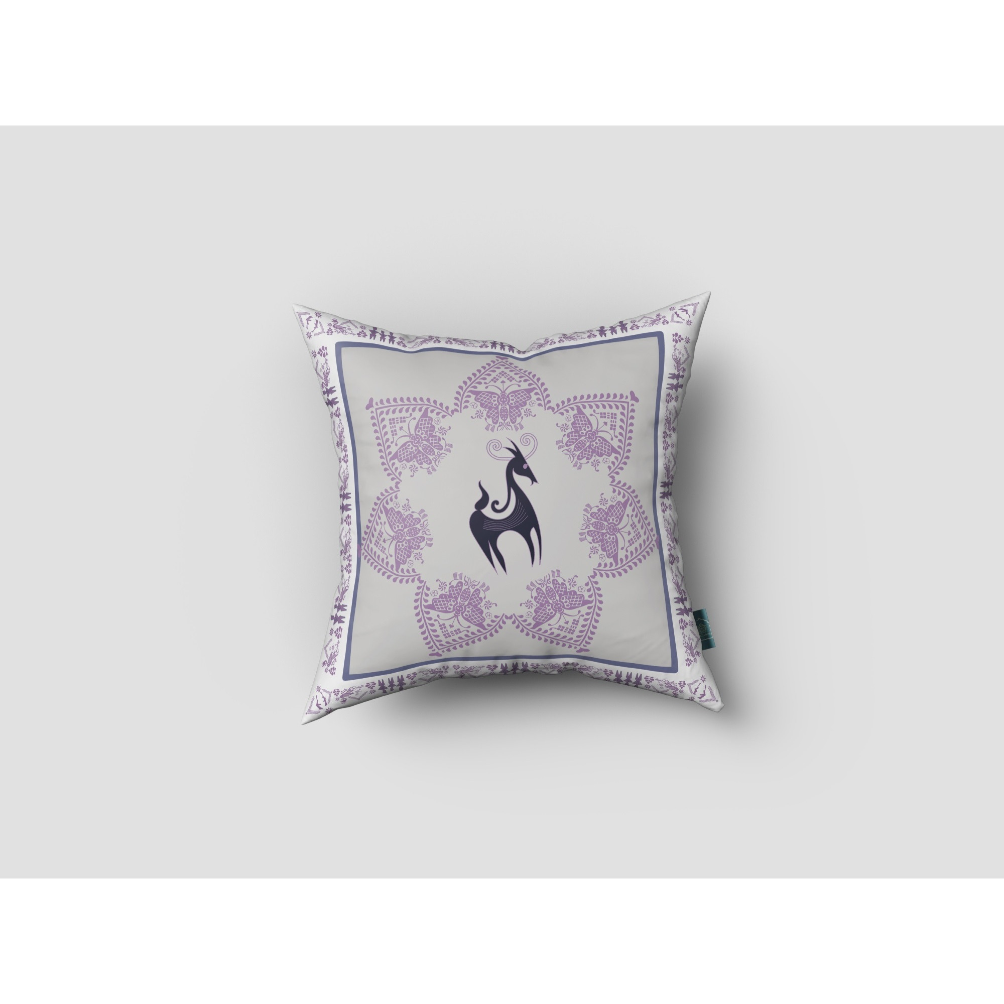 Horse and Butterflies Suede Blown and Closed Pillow Black on Gray