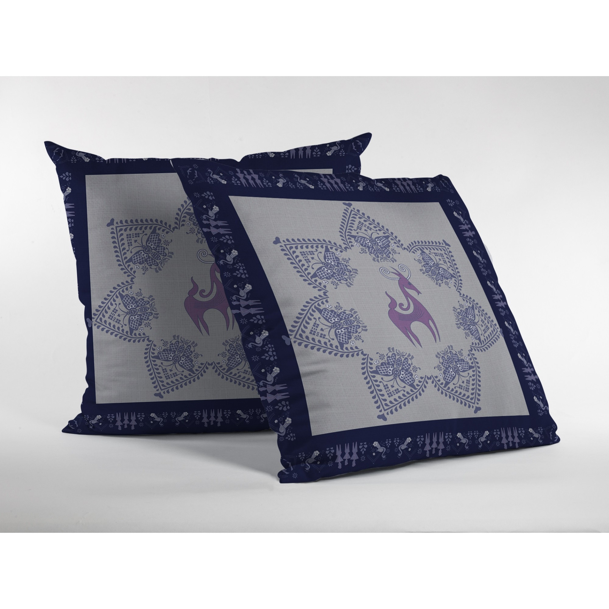 Horse and Butterflies Suede Blown and Closed Pillow  Purple on Indigo