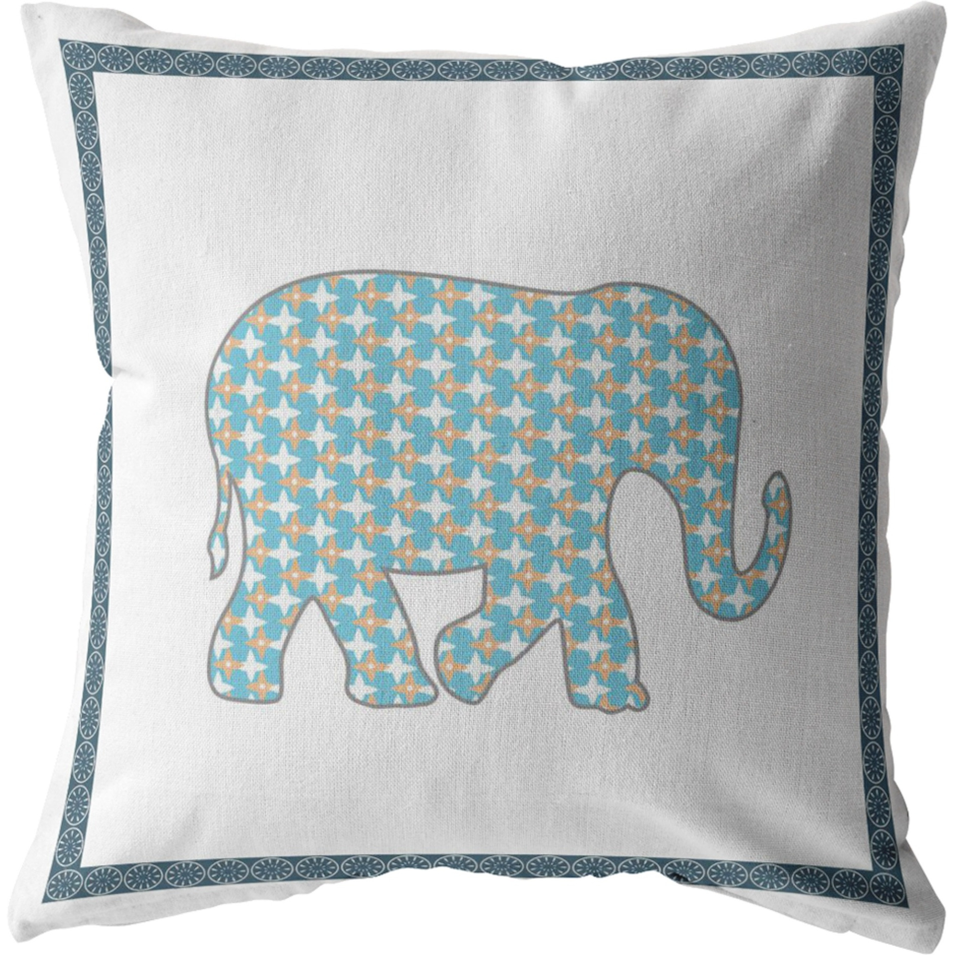 Light Elephant Suede Blown and Closed Pillow Light Blue and Gold and White