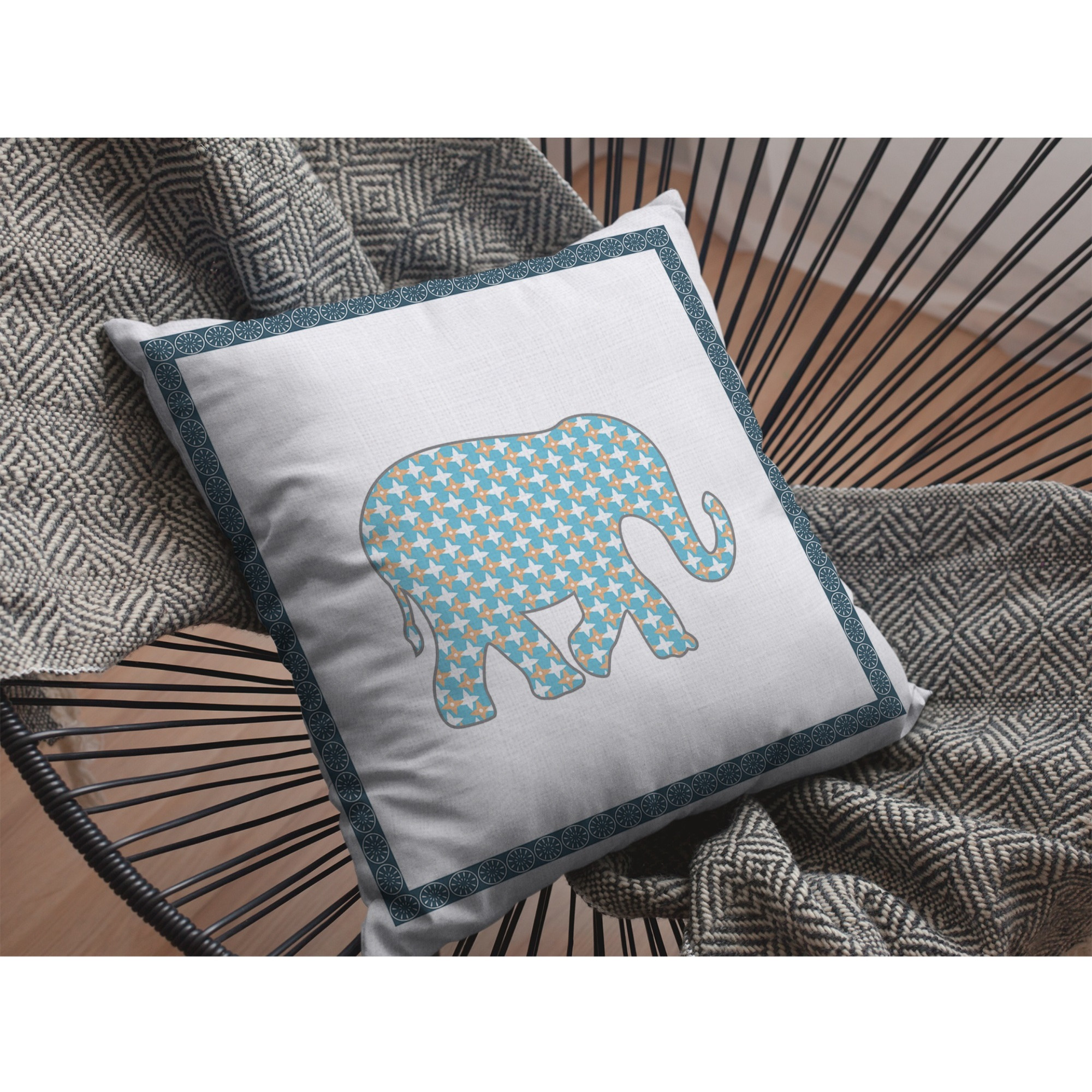 Light Elephant Suede Blown and Closed Pillow Light Blue and Gold and White