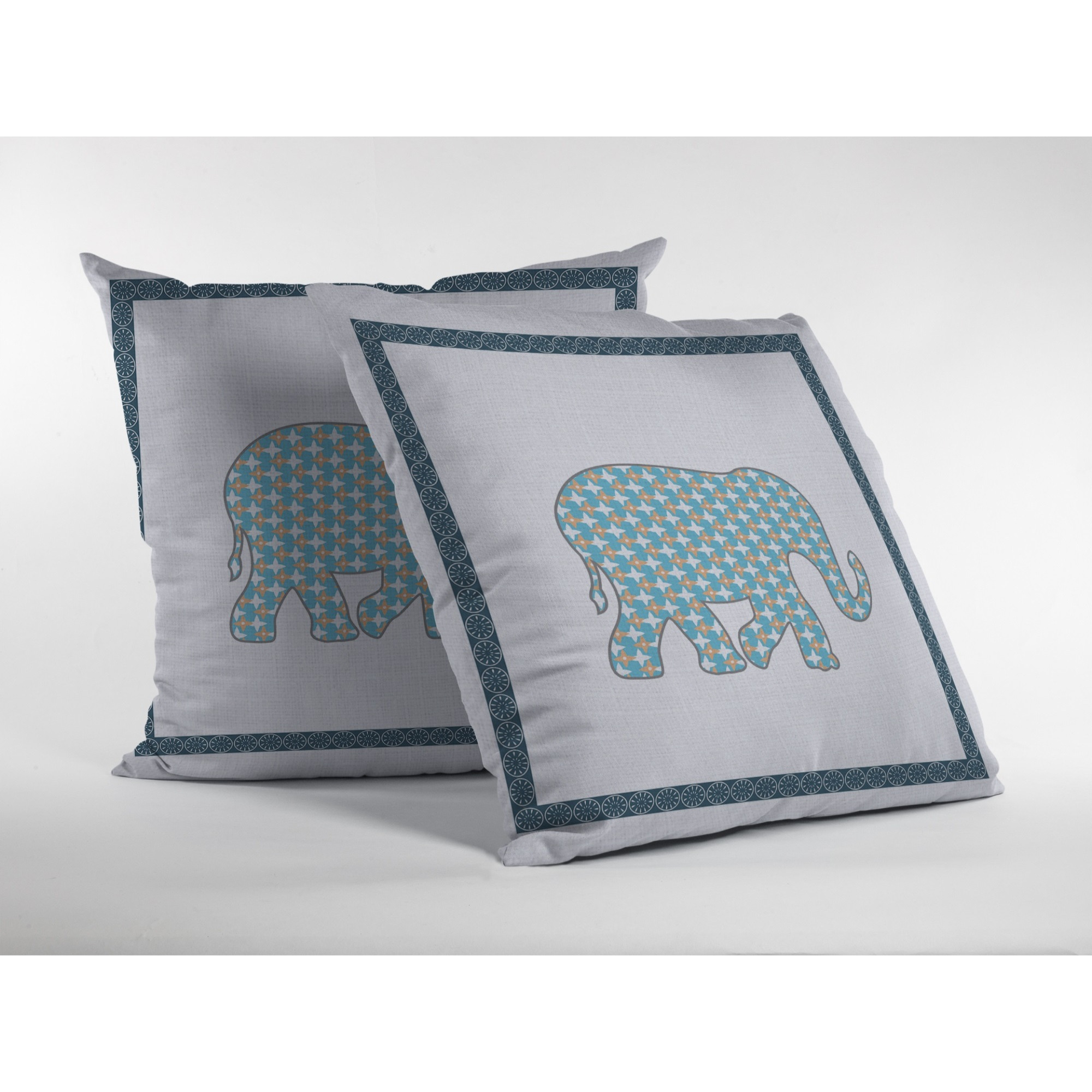 Light Elephant Suede Blown and Closed Pillow Light Blue and Gold and White