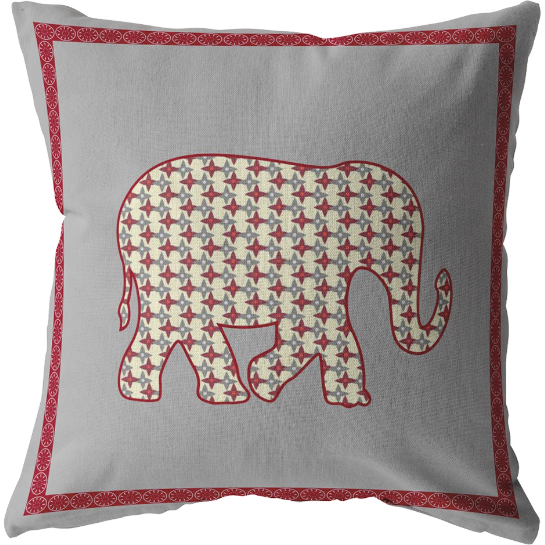 Light Elephant Suede Blown and Closed Pillow Red on Gray