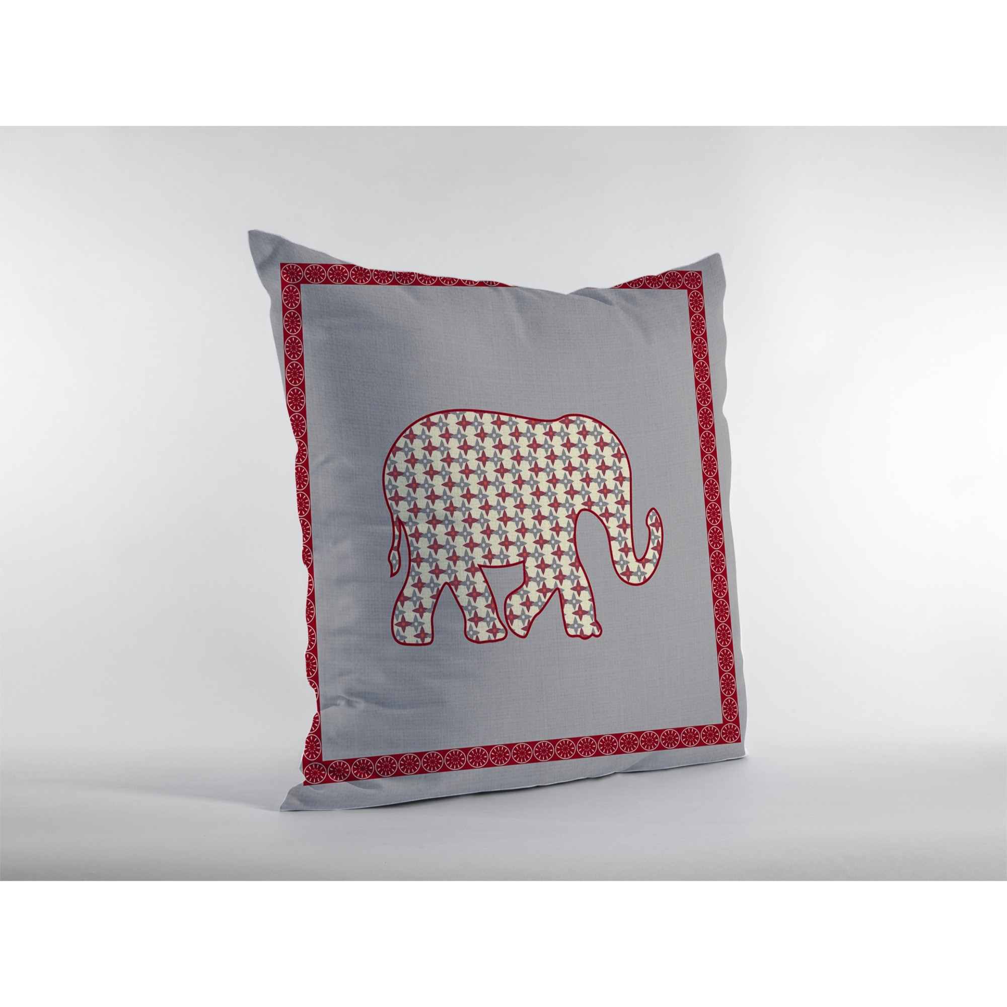 Light Elephant Suede Blown and Closed Pillow Red on Gray