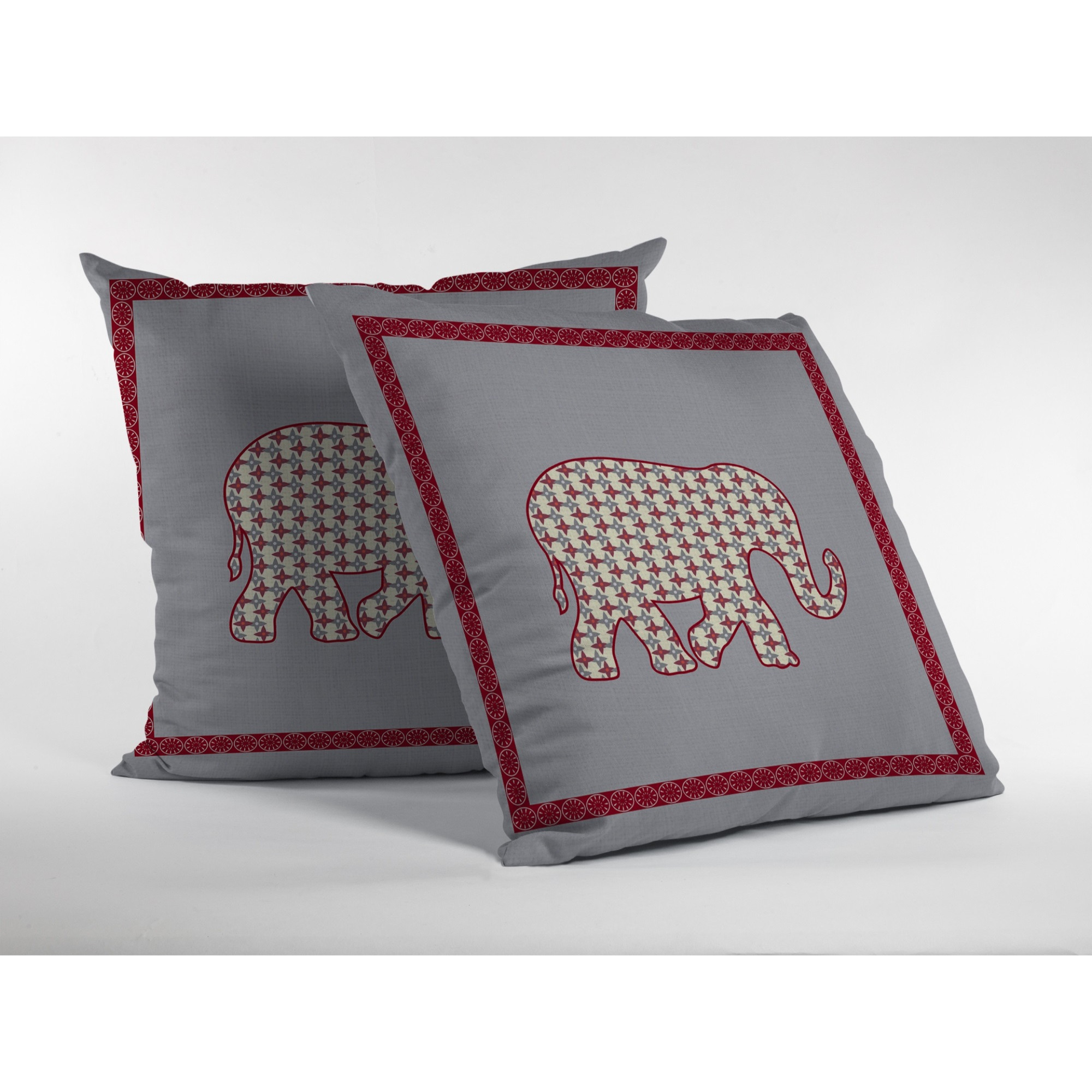 Light Elephant Suede Blown and Closed Pillow Red on Gray