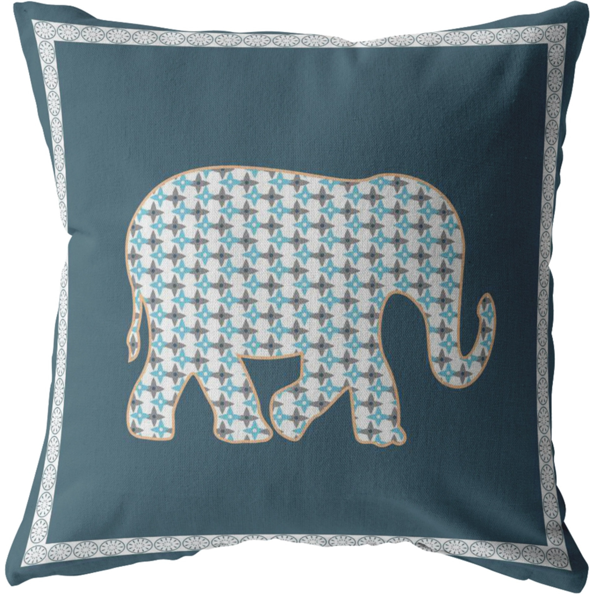 Light Elephant Suede Blown and Closed Pillow White on Muted Blue