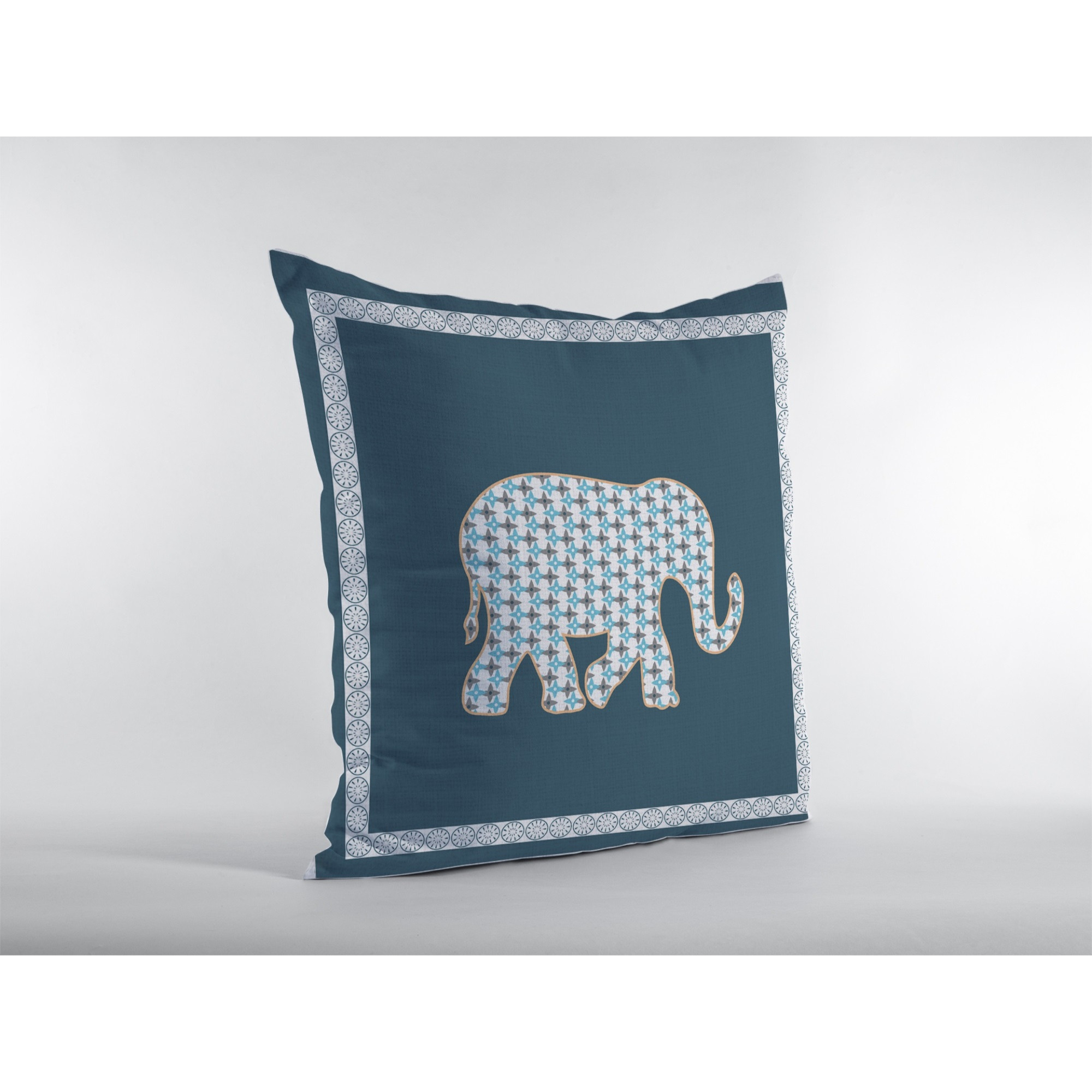 Light Elephant Suede Blown and Closed Pillow White on Muted Blue
