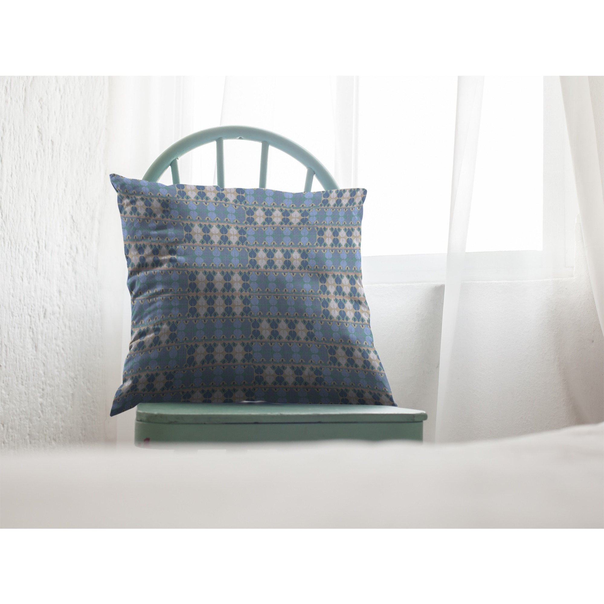 Square Spades Suede Blown and Closed Pillow Muted Light Blue Cream