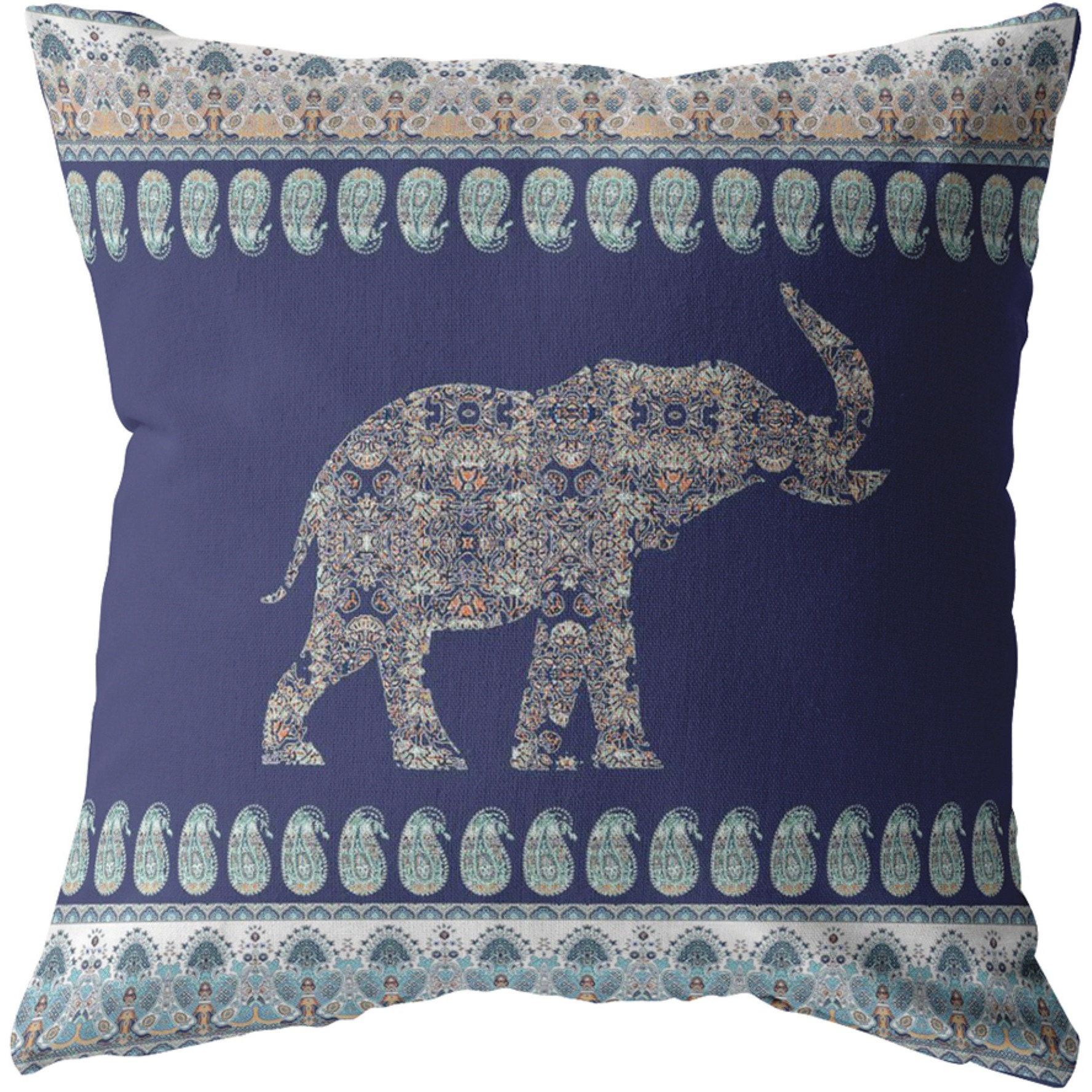 Paisley Elephant Suede Blown and Closed Pillow Navy