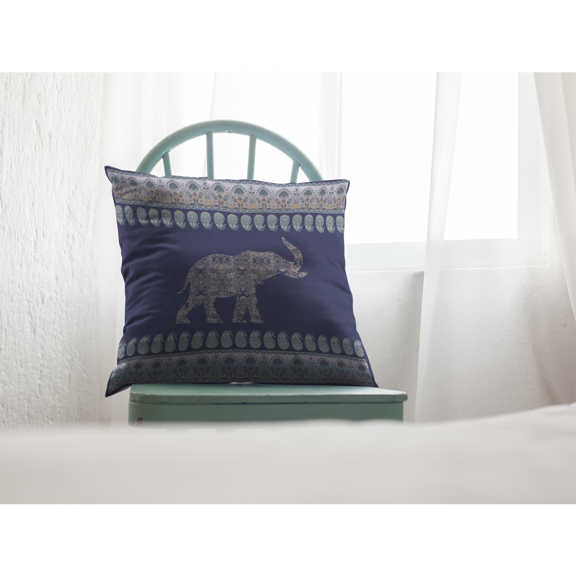 Paisley Elephant Suede Blown and Closed Pillow Navy