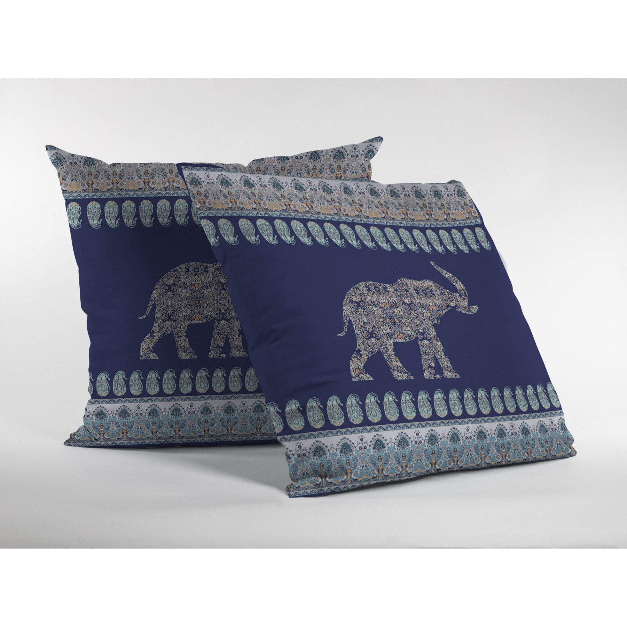 Paisley Elephant Suede Blown and Closed Pillow Navy