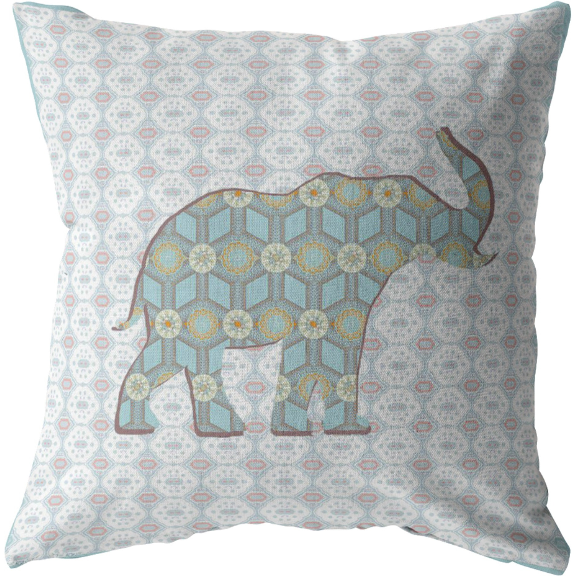 Elephant Silhouette Suede Blown and Closed Pillow Blue