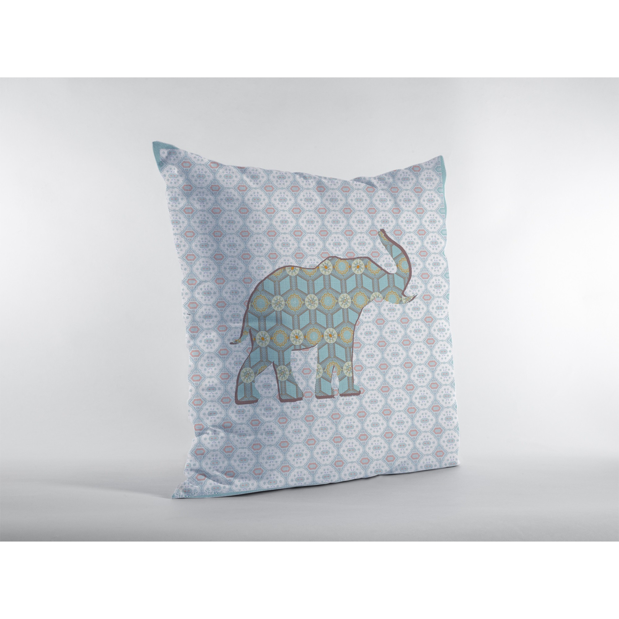 Elephant Silhouette Suede Blown and Closed Pillow Blue