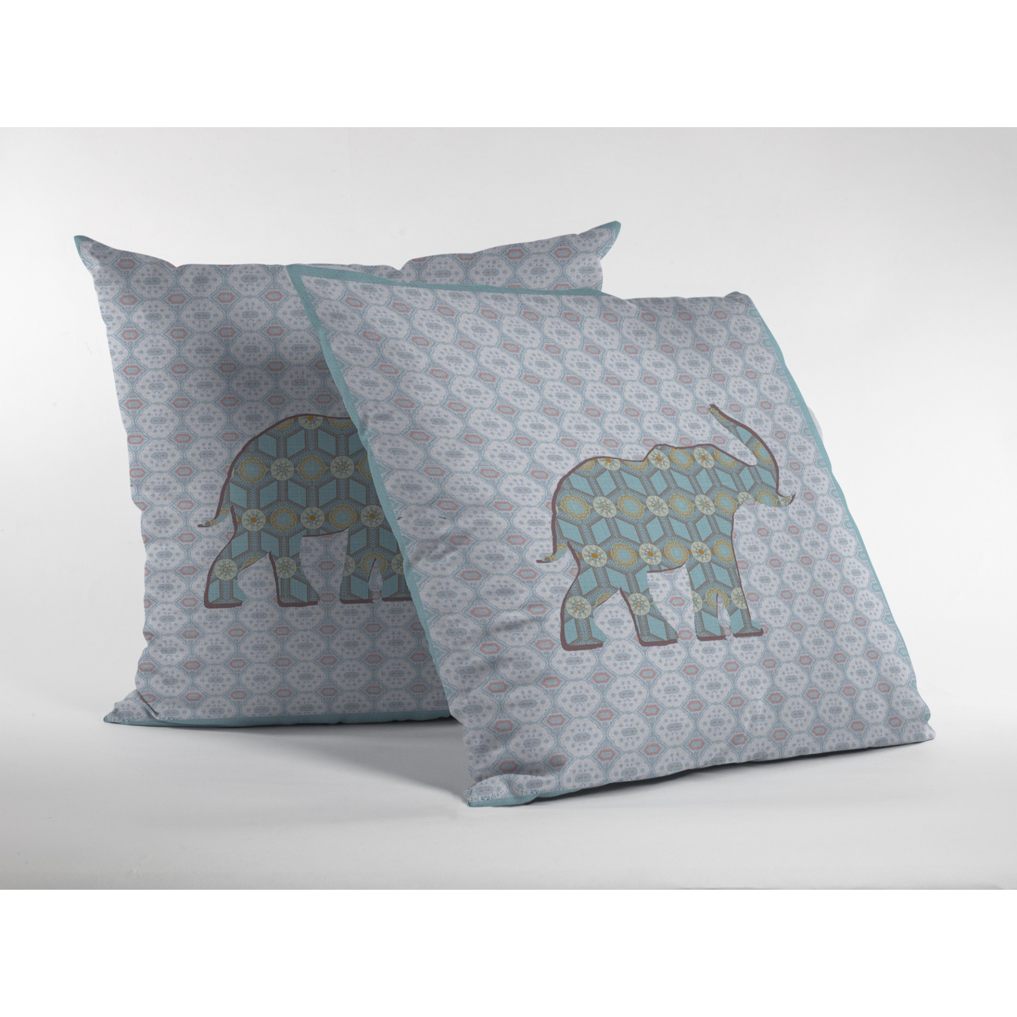 Elephant Silhouette Suede Blown and Closed Pillow Blue
