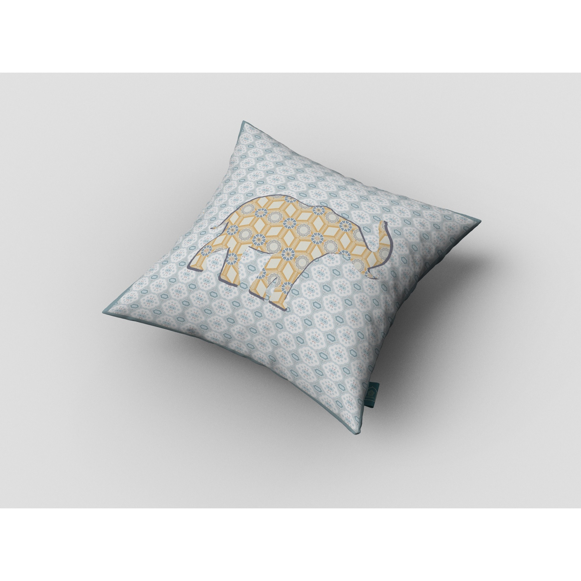 Elephant Silhouette Suede Blown and Closed Pillow Yellow on Light Blue
