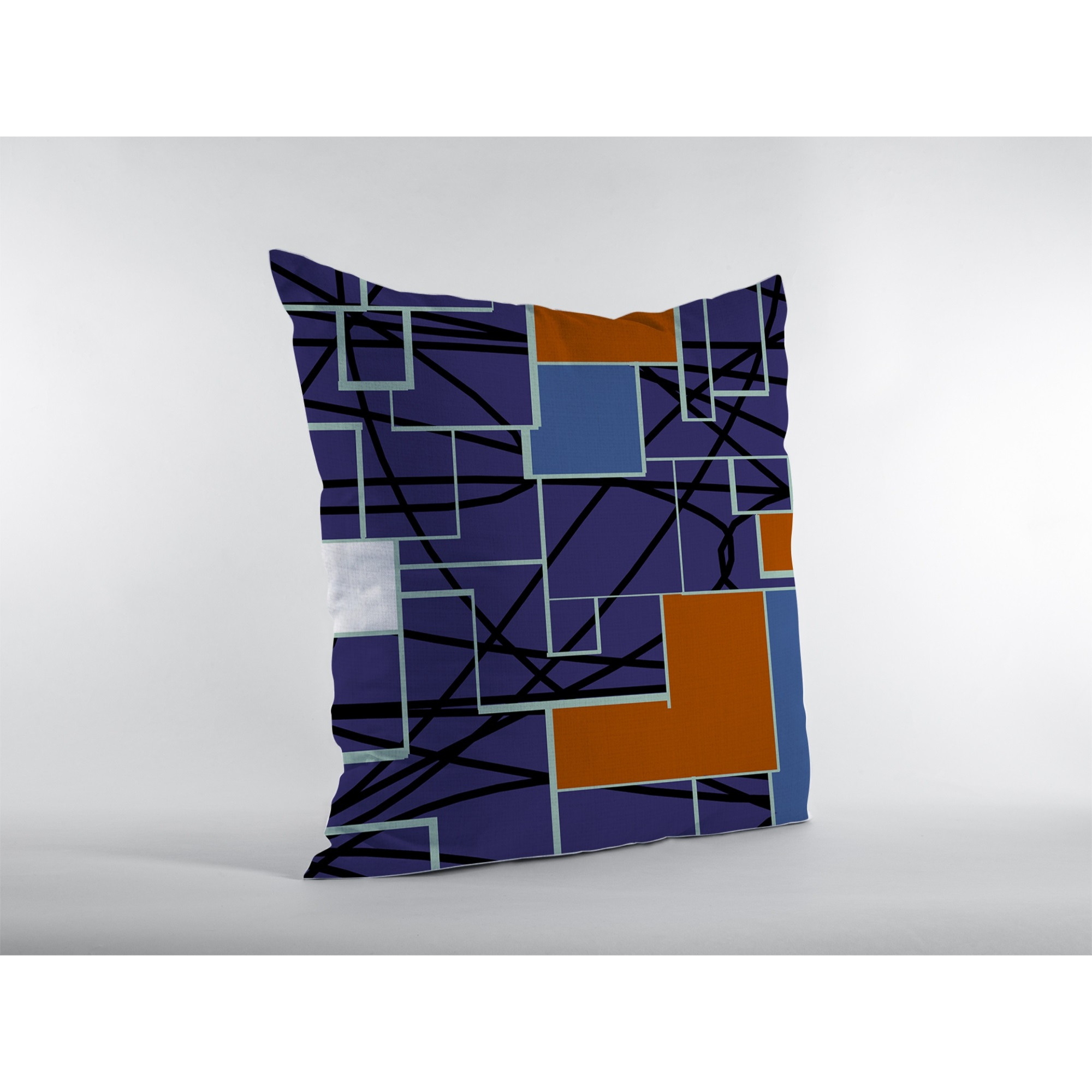 Square Patches Suede Blown and Closed Pillow Navy