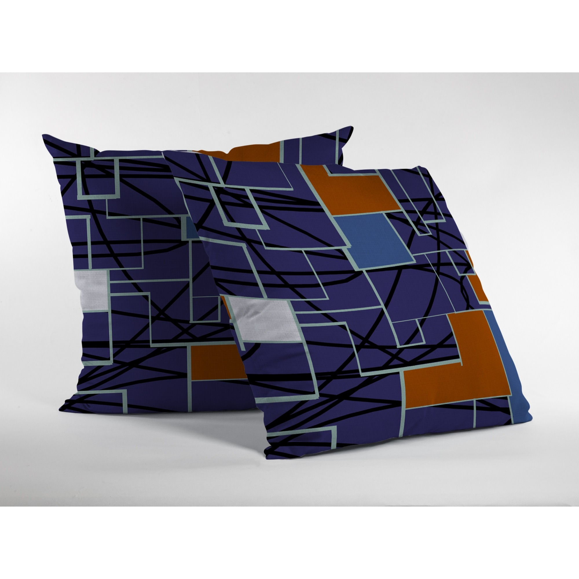 Square Patches Suede Blown and Closed Pillow Navy