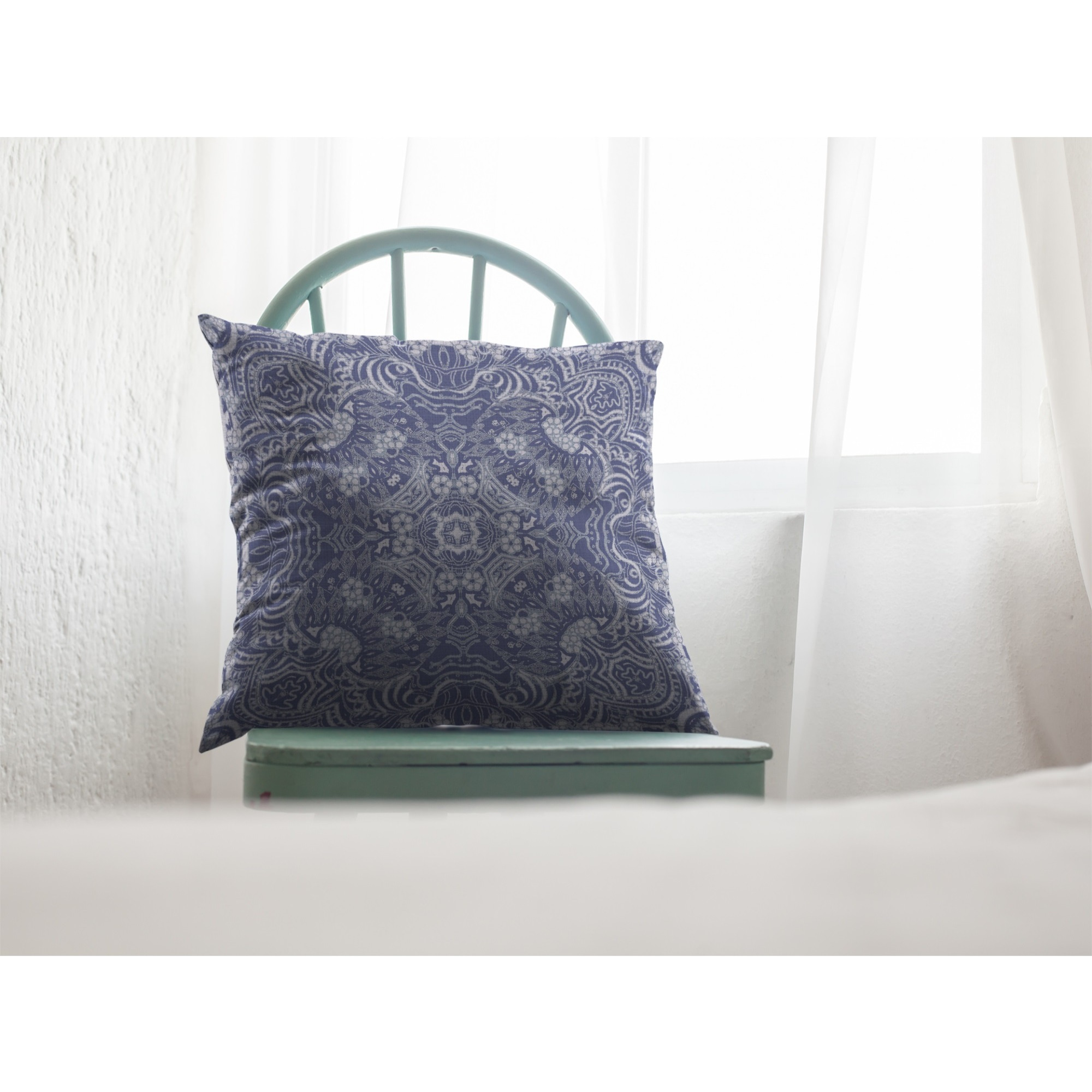 Tree of Life Suede Blown and Closed Pillow Indigo on White