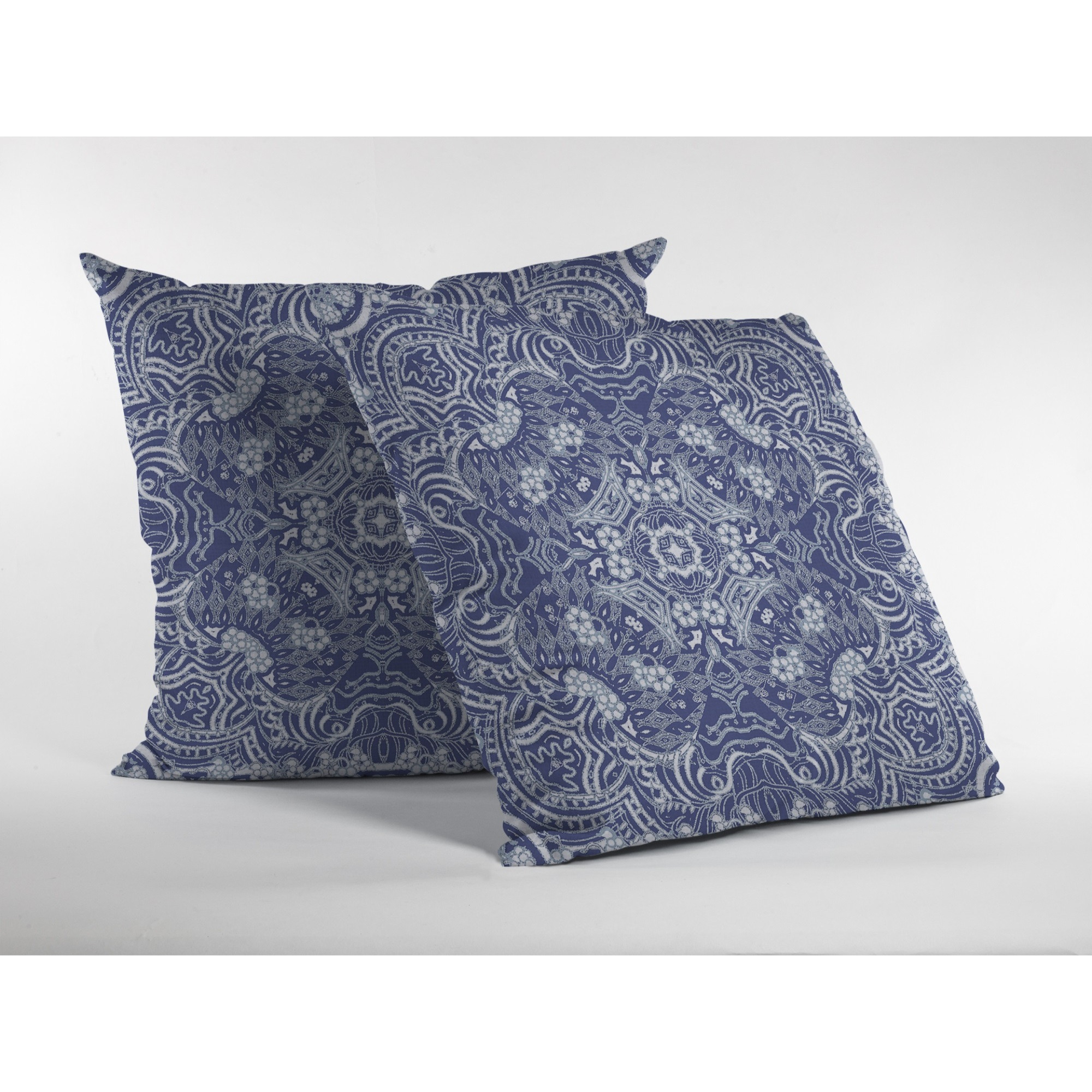 Tree of Life Suede Blown and Closed Pillow Indigo on White