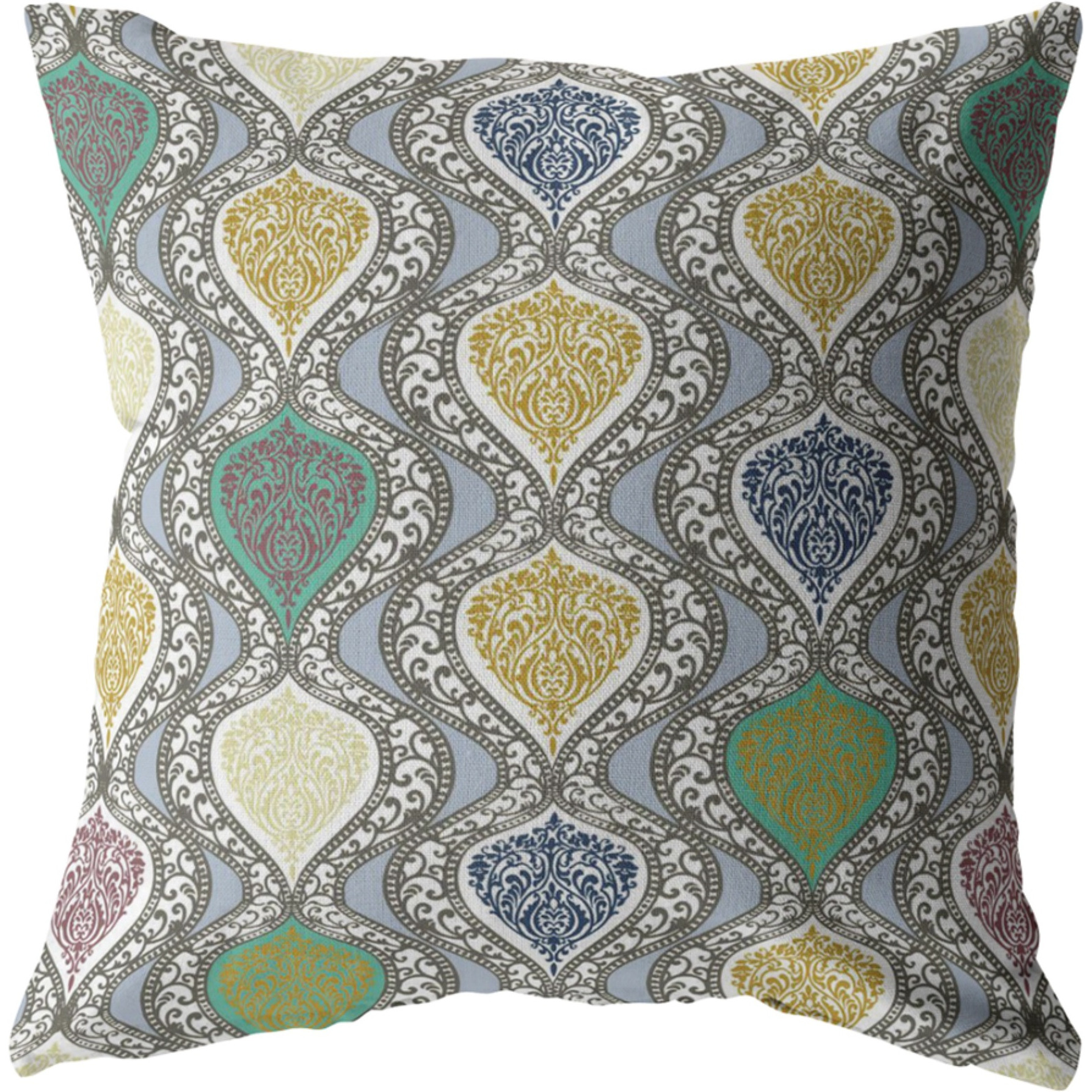 Flower Prism Suede Blown and Closed Pillow Gold and Green on Gray
