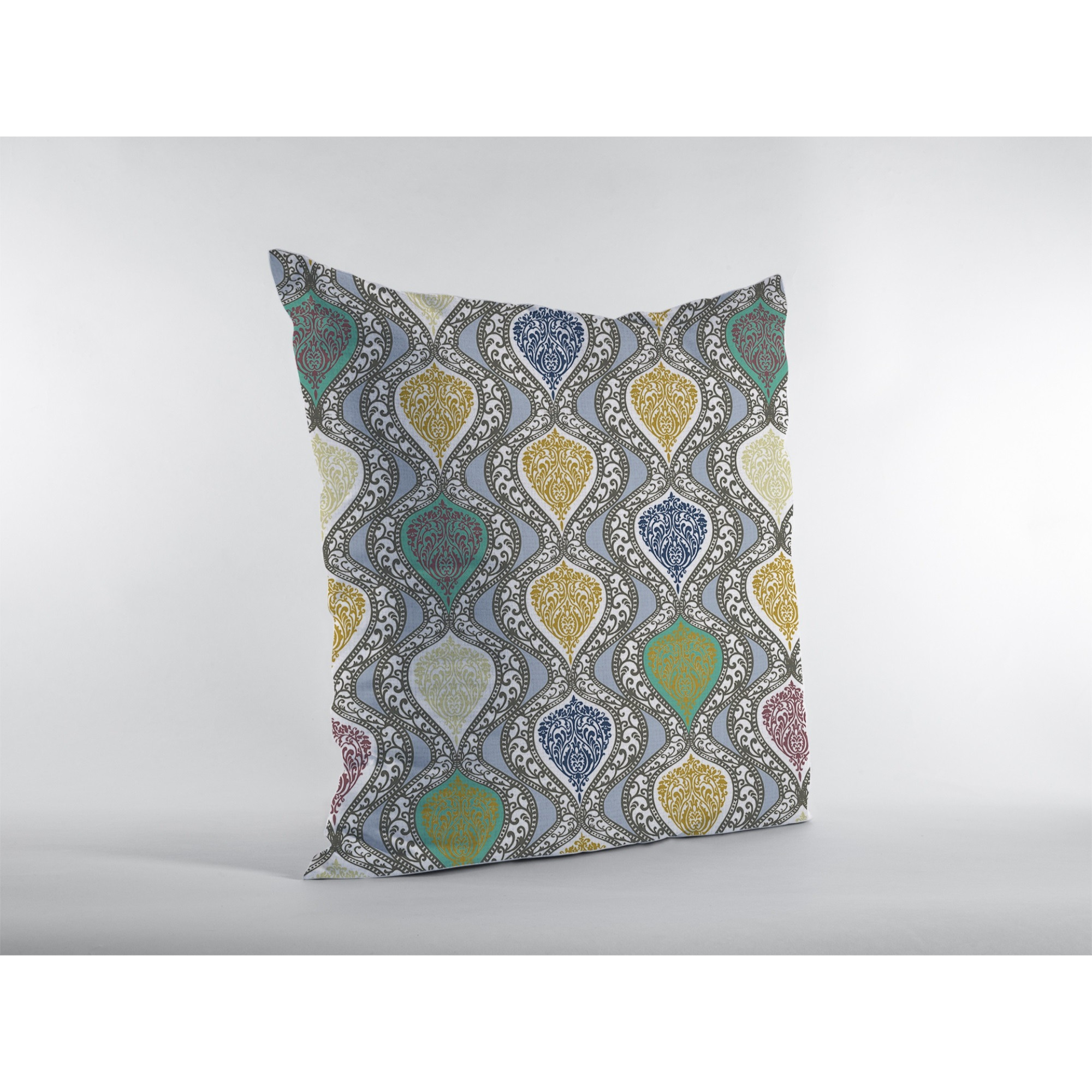 Flower Prism Suede Blown and Closed Pillow Gold and Green on Gray