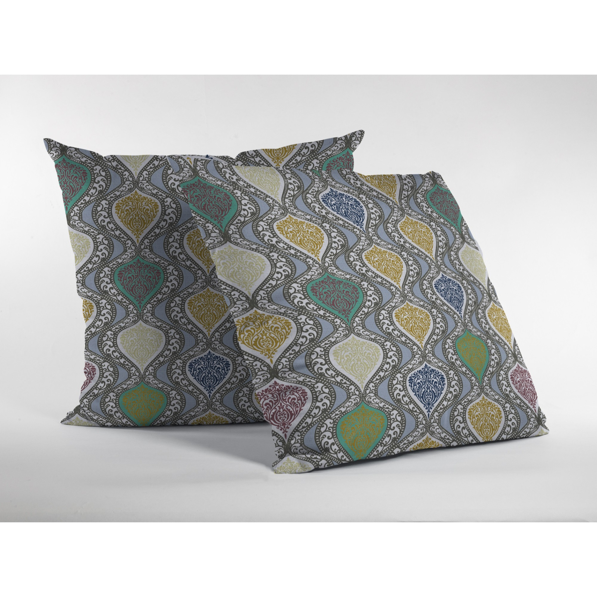 Flower Prism Suede Blown and Closed Pillow Gold and Green on Gray