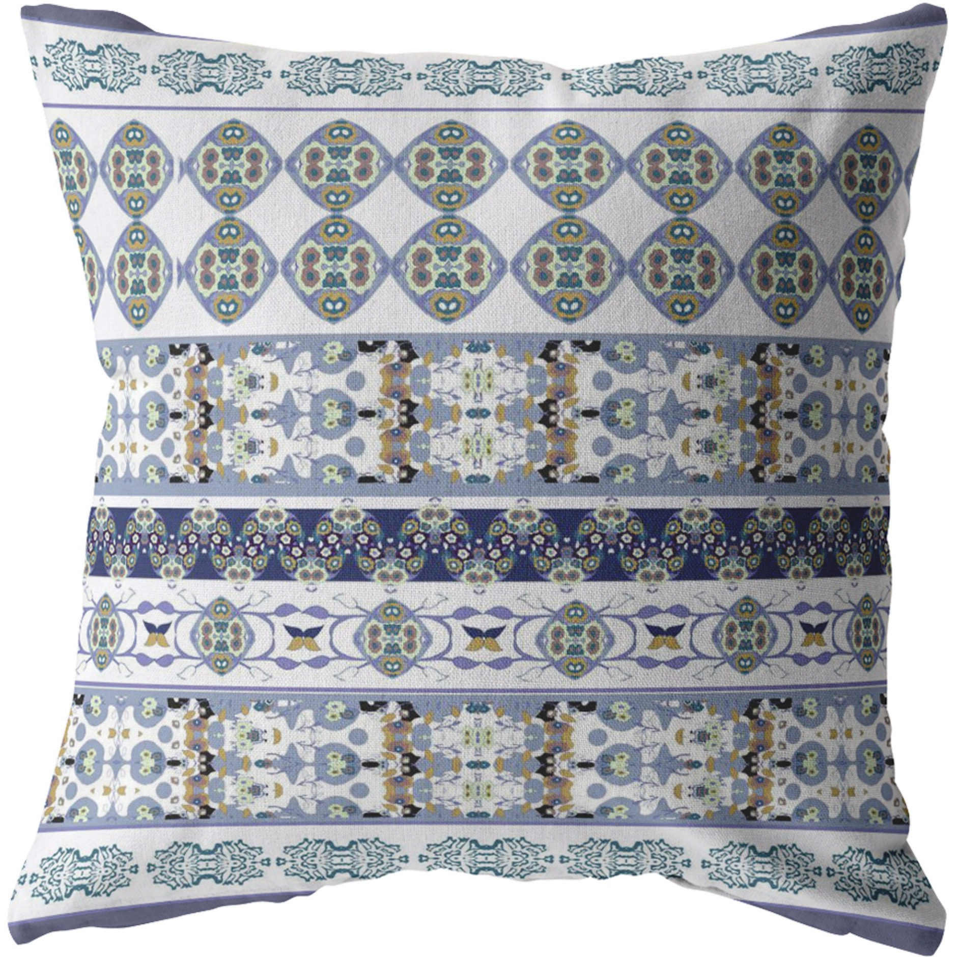 Flower Strips Suede Blown and Closed Pillow Navy and Teal on White