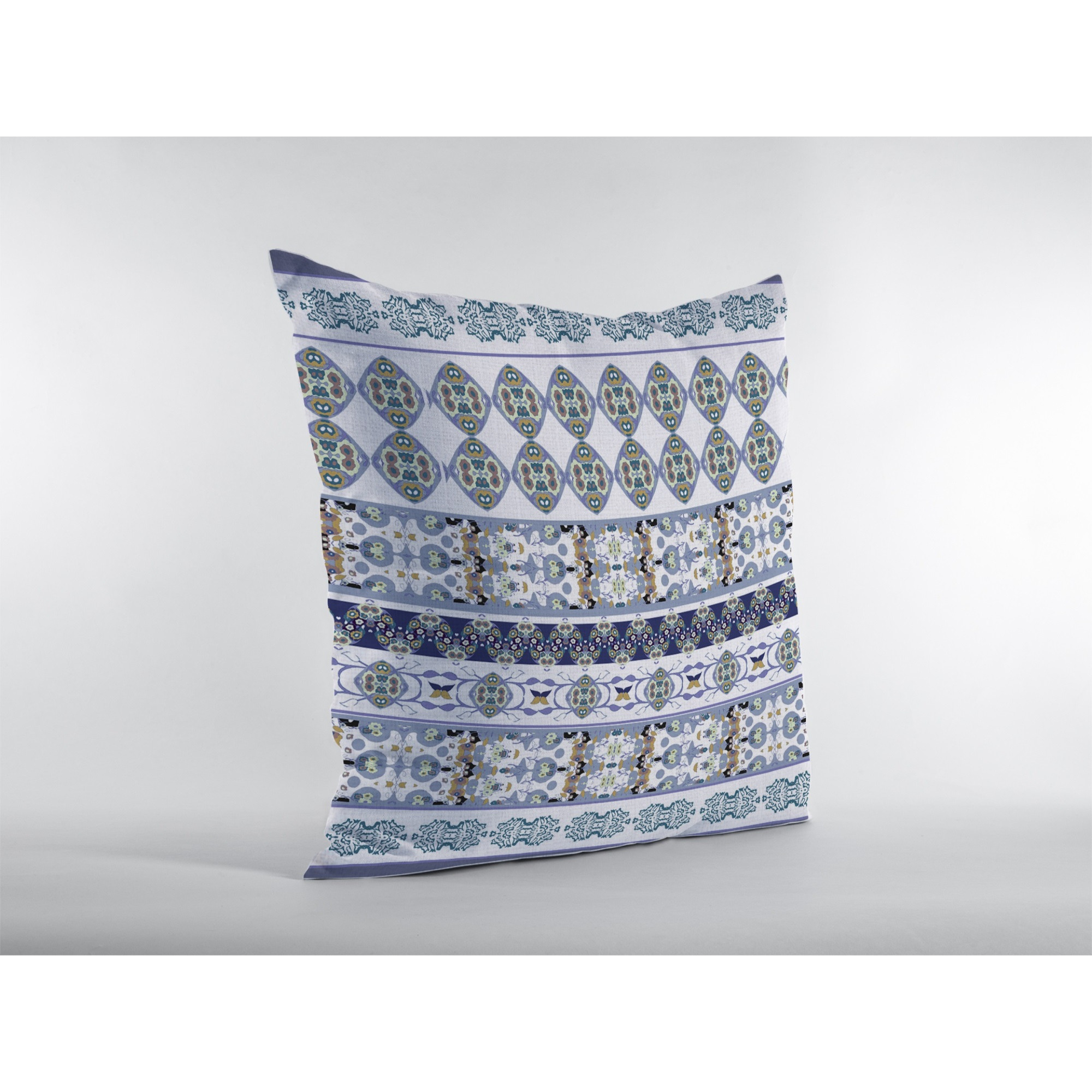 Flower Strips Suede Blown and Closed Pillow Navy and Teal on White