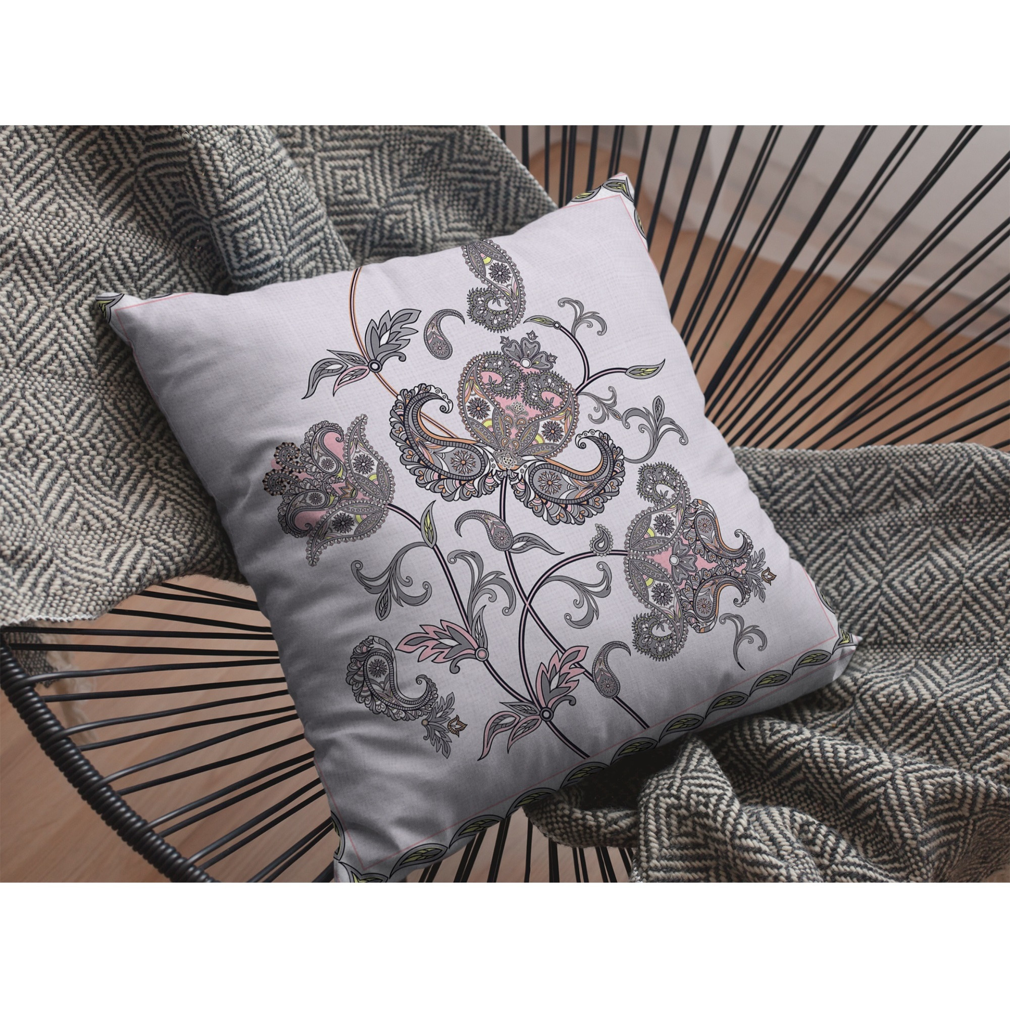 Henna Wildflower Suede Blown and Closed Pillow Gray on White
