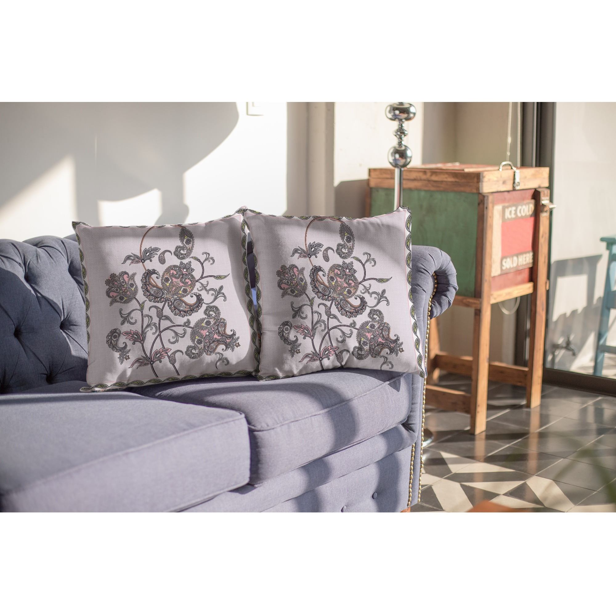 Henna Wildflower Suede Blown and Closed Pillow Gray on White