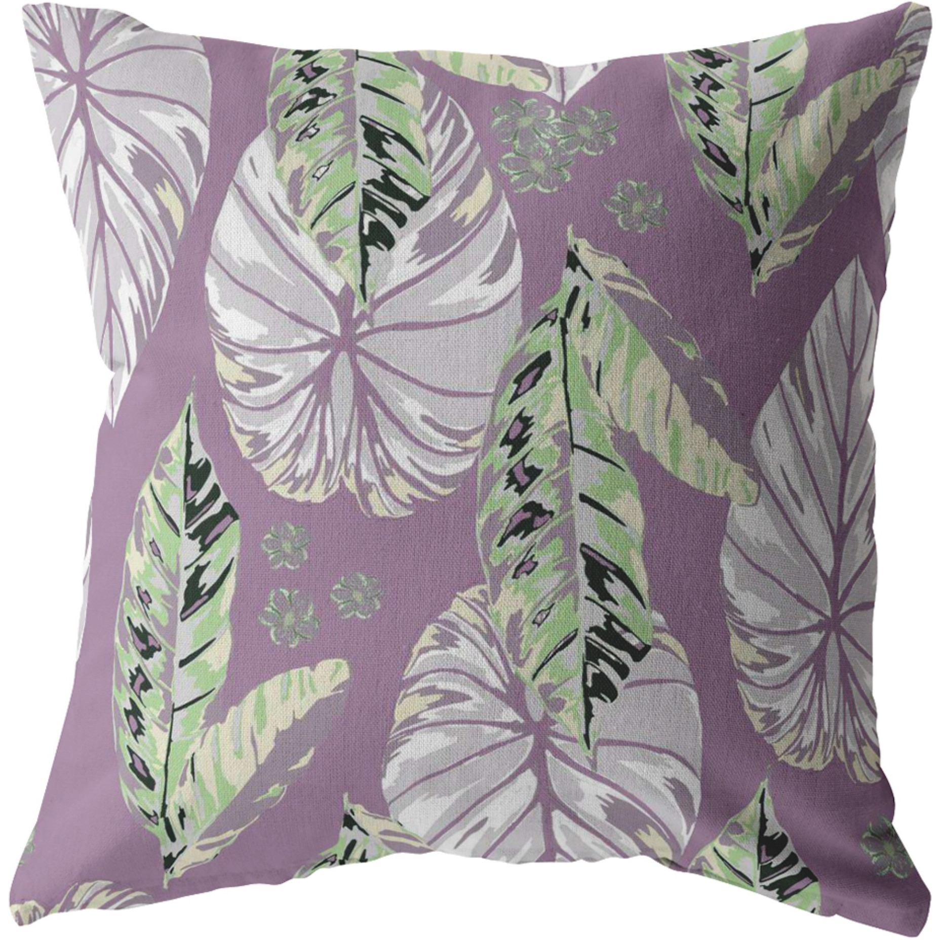 Tropics Suede Blown and Closed Pillow Light Green and White on Purple