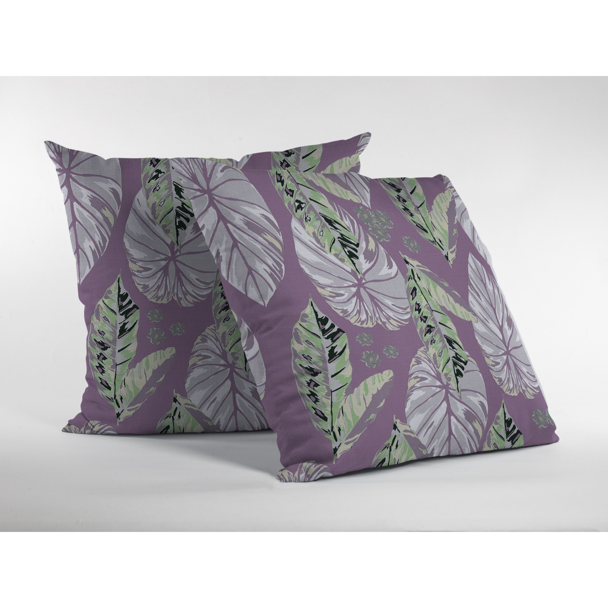 Tropics Suede Blown and Closed Pillow Light Green and White on Purple