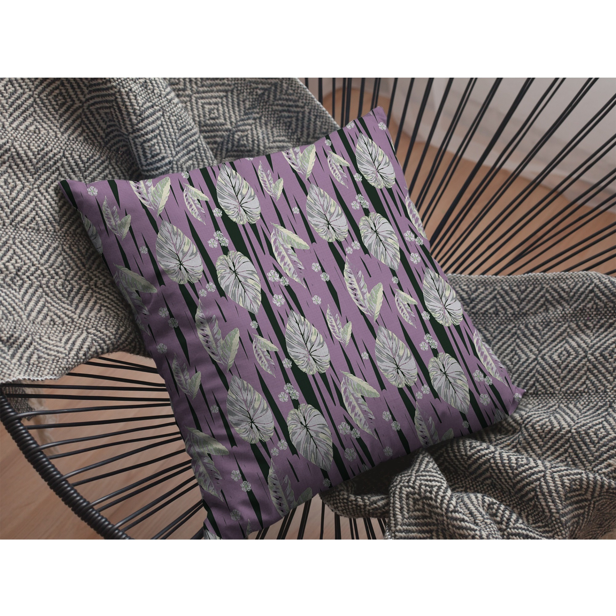 Tropics Falling Suede Blown and Closed Pillow Pink and White