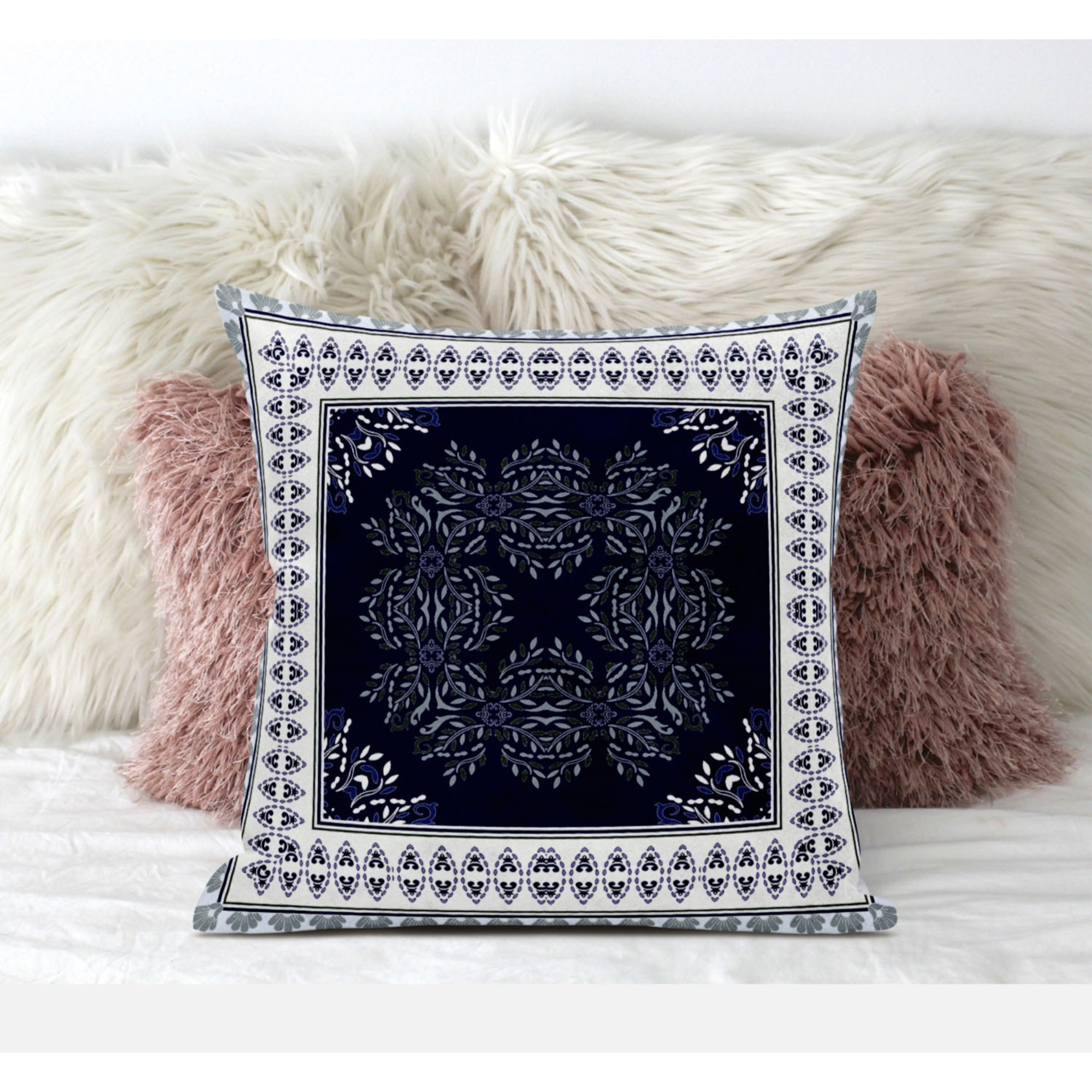 Window Wreath Palace Suede Zippered Pillow with Insert in Light Green Blue