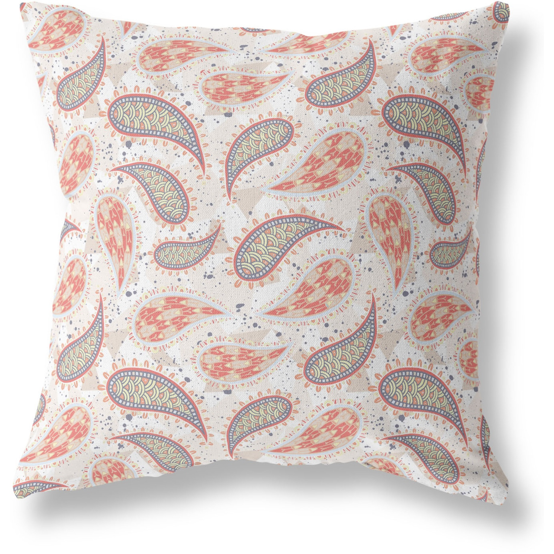 Paisley on Abstract Broadcloth Indoor Outdoor Blown and Closed Pillow by Amrita Sen in Red Gold Beige