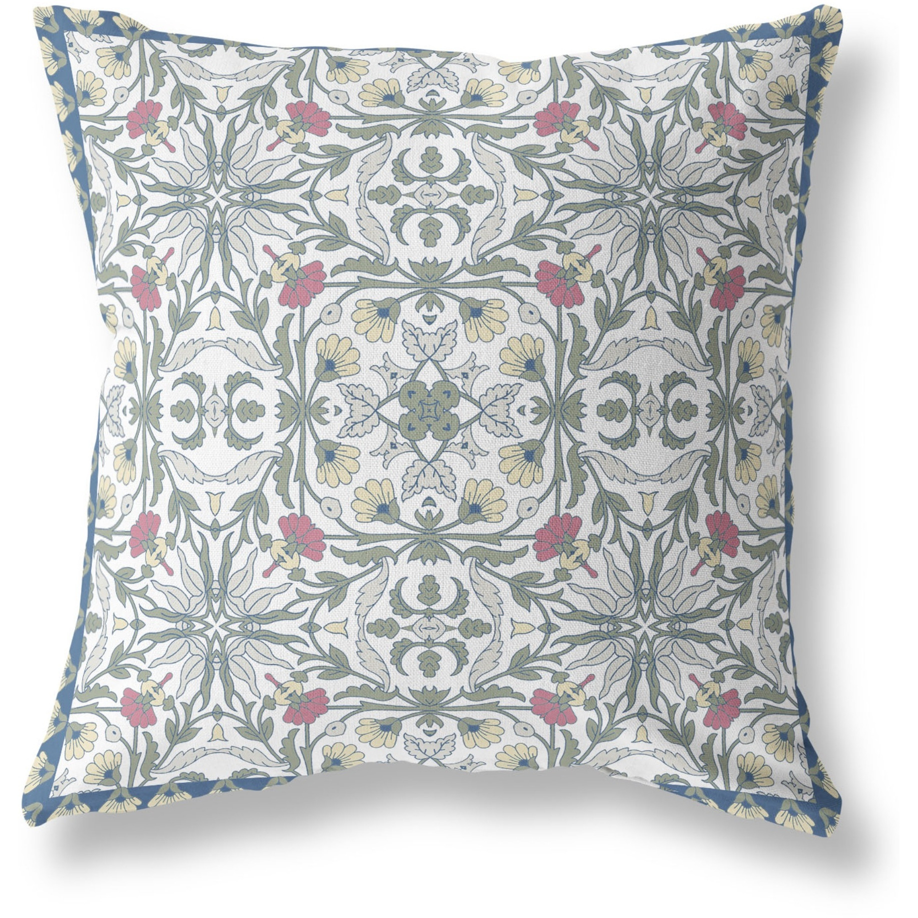 Jahan Paisley Broadcloth Indoor Outdoor Blown and Closed Pillow by Amrita Sen in White Green Red