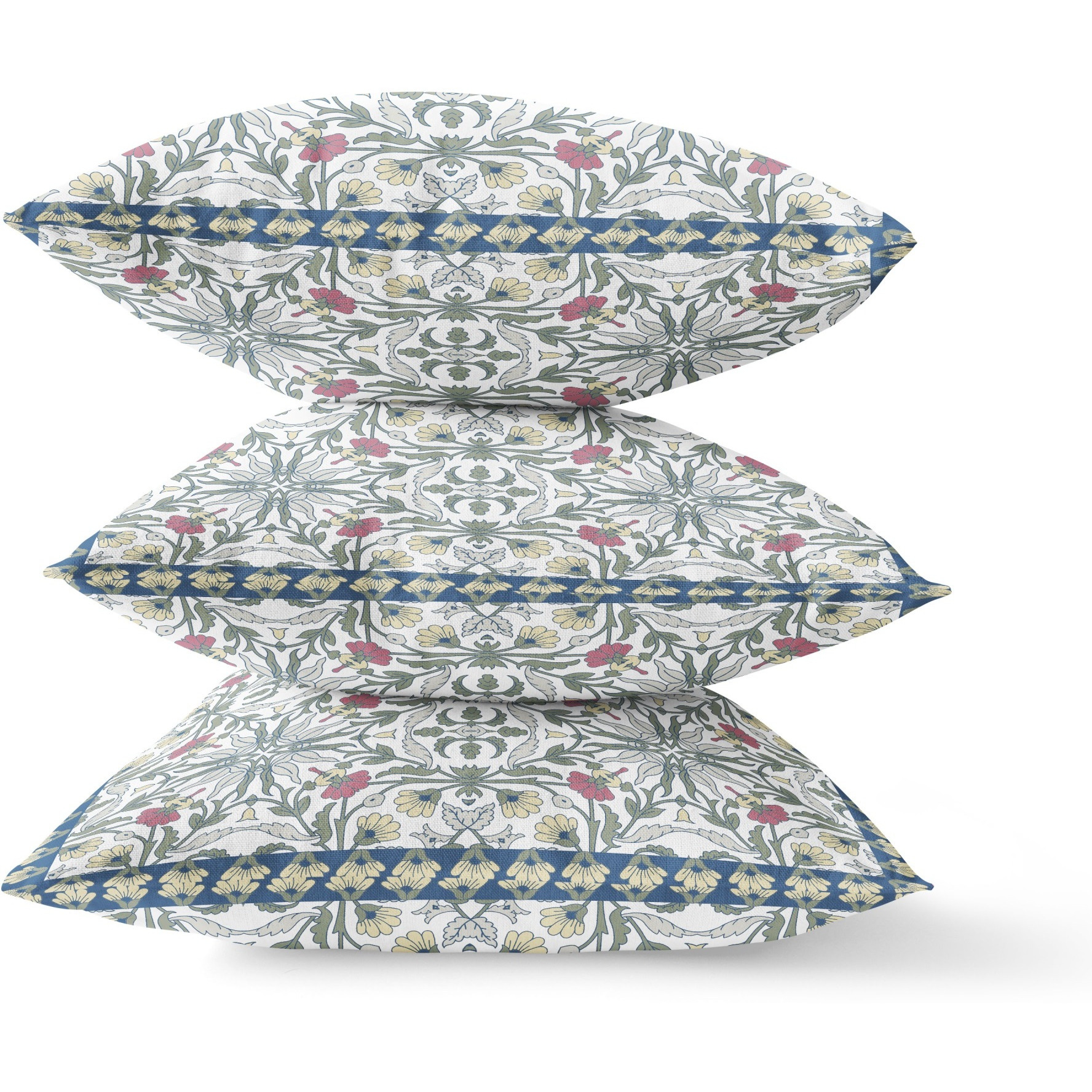 Jahan Paisley Broadcloth Indoor Outdoor Blown and Closed Pillow by Amrita Sen in White Green Red