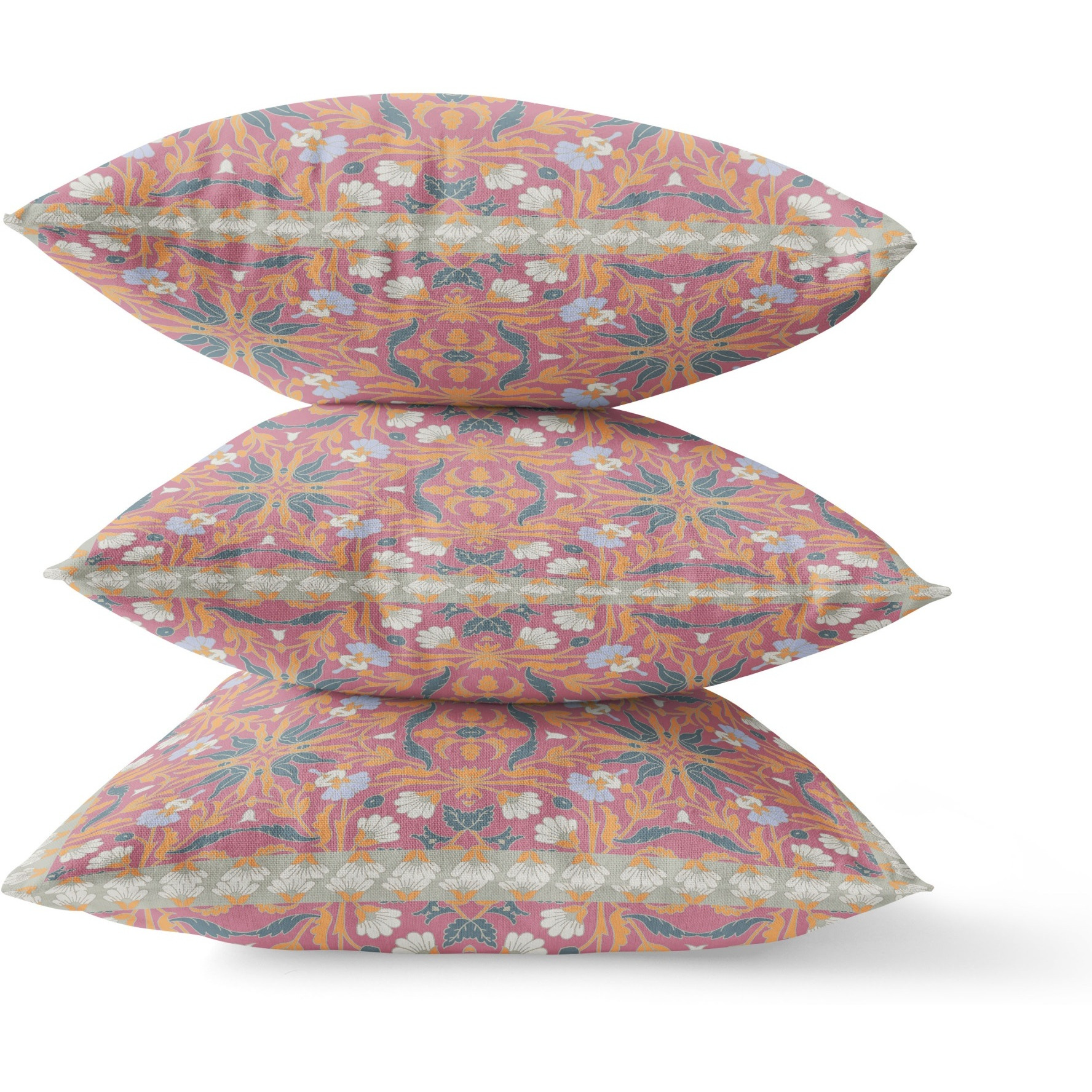 Jahan Paisley Broadcloth Indoor Outdoor Blown and Closed Pillow by Amrita Sen in Muted Magenta Gold