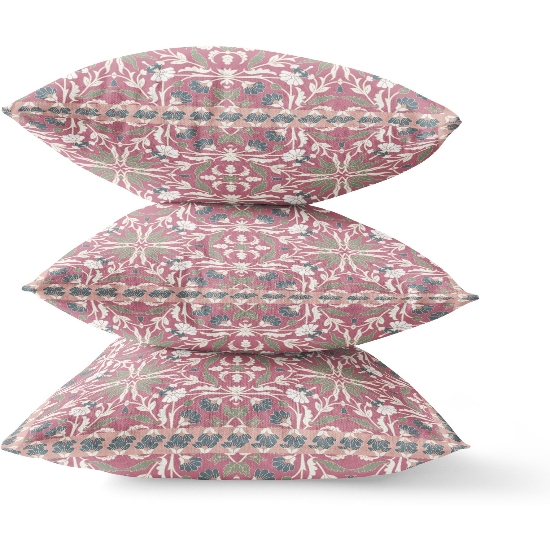 Jahan Paisley Broadcloth Indoor Outdoor Blown and Closed Pillow by Amrita Sen in Muted Magenta Cream