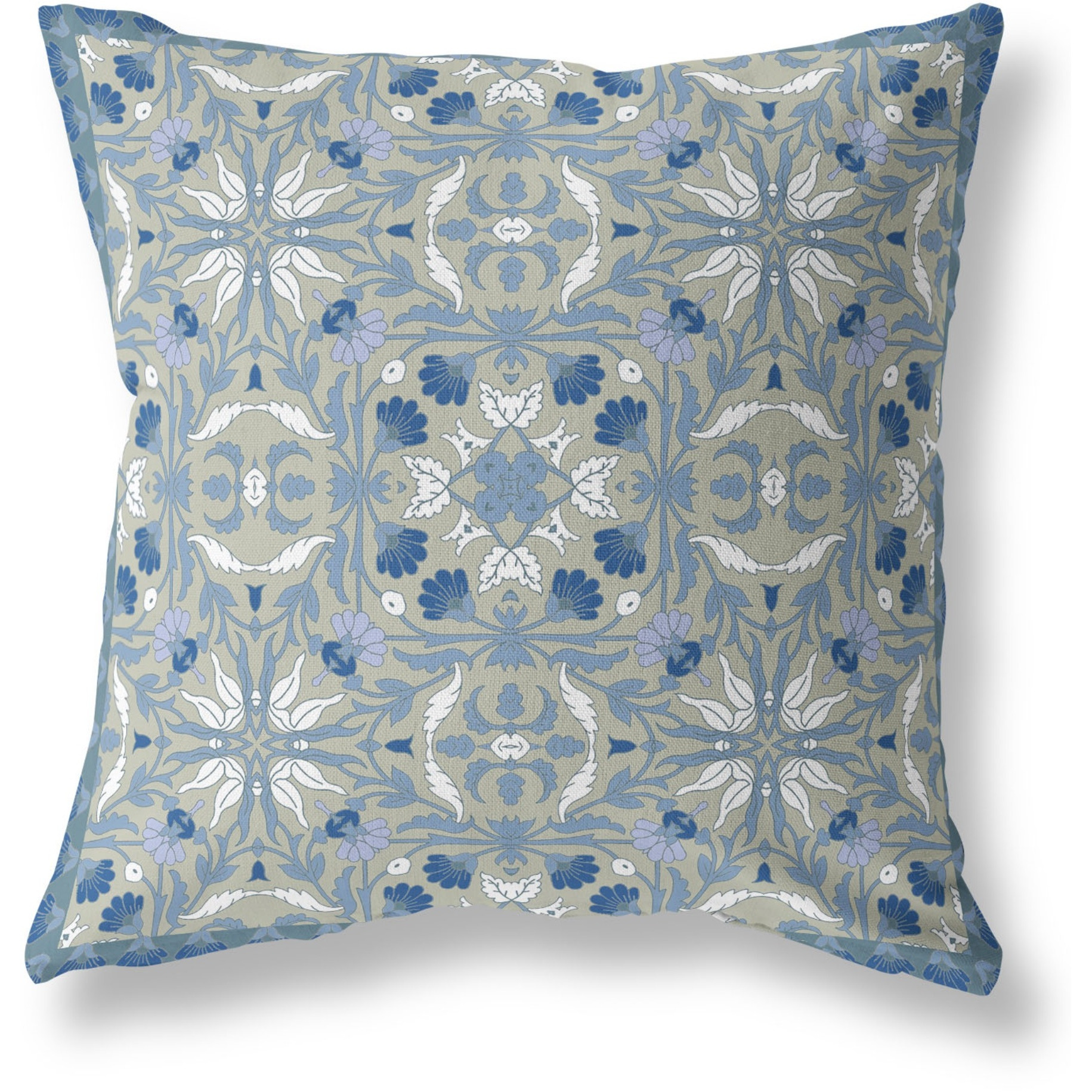 Jahan Paisley Broadcloth Indoor Outdoor Blown and Closed Pillow by Amrita Sen in Light Green Blue