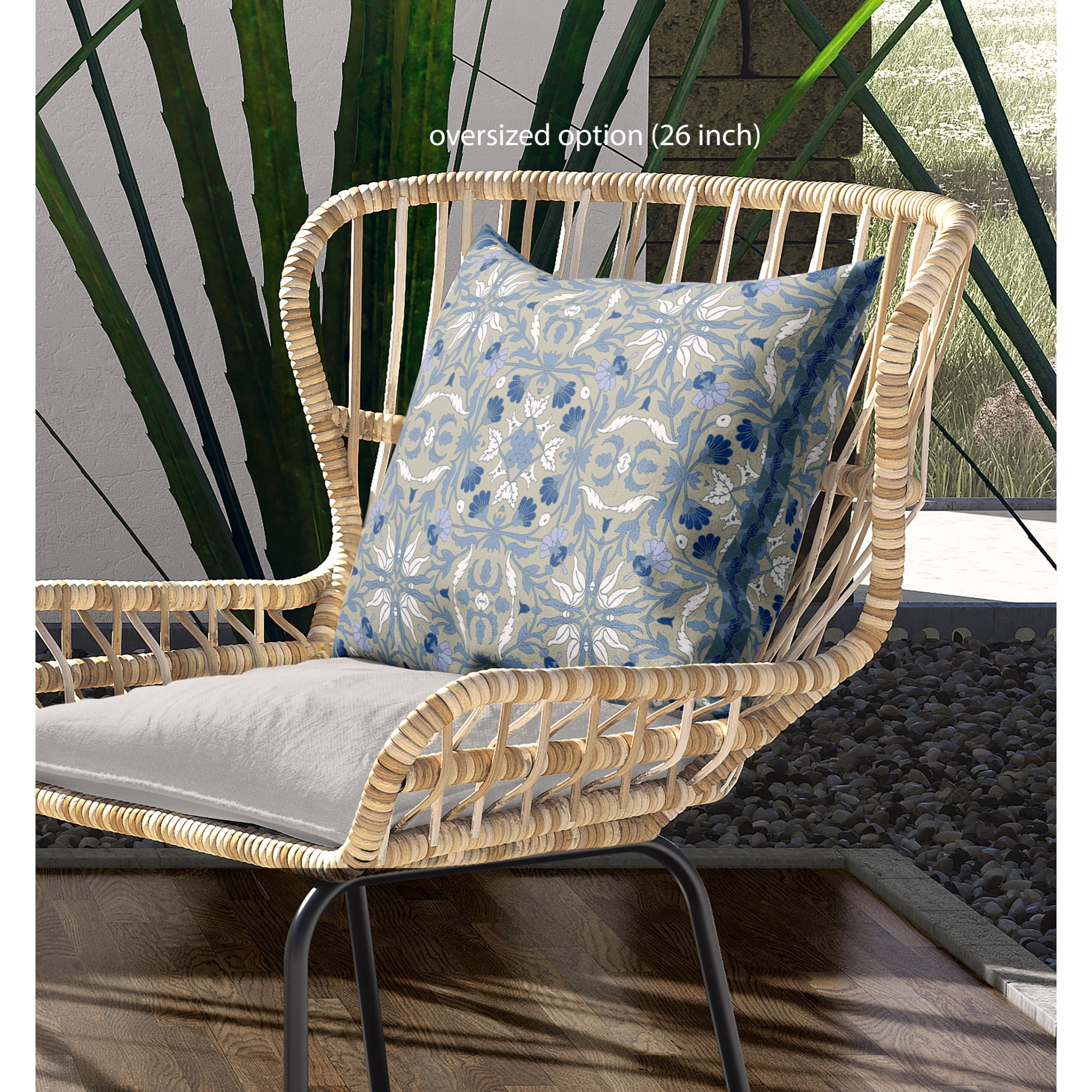 Jahan Paisley Broadcloth Indoor Outdoor Blown and Closed Pillow by Amrita Sen in Light Green Blue