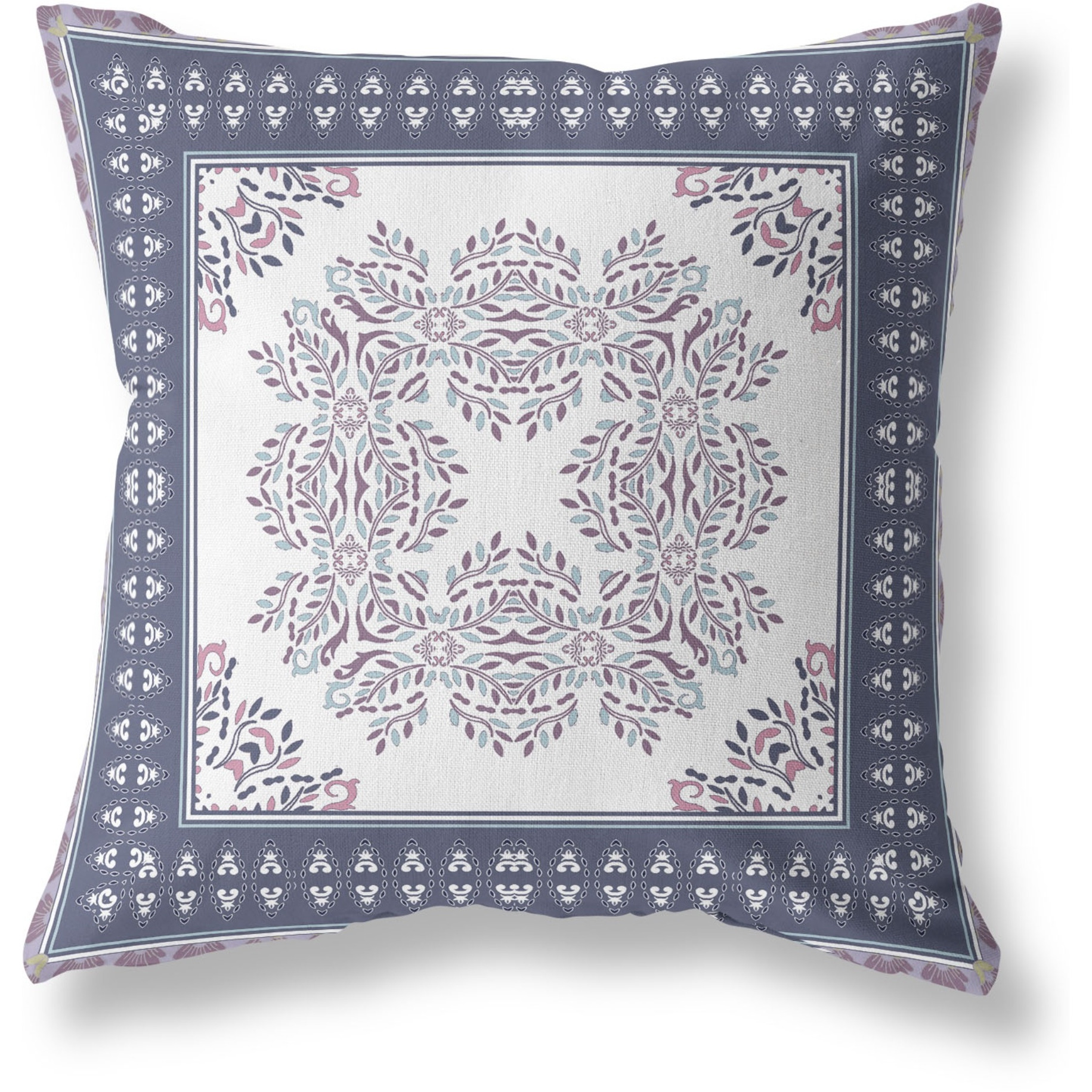 Window Wreath Palace Broadcloth Indoor Outdoor Blown and Closed Pillow by Amrita Sen in White Indigo Purple