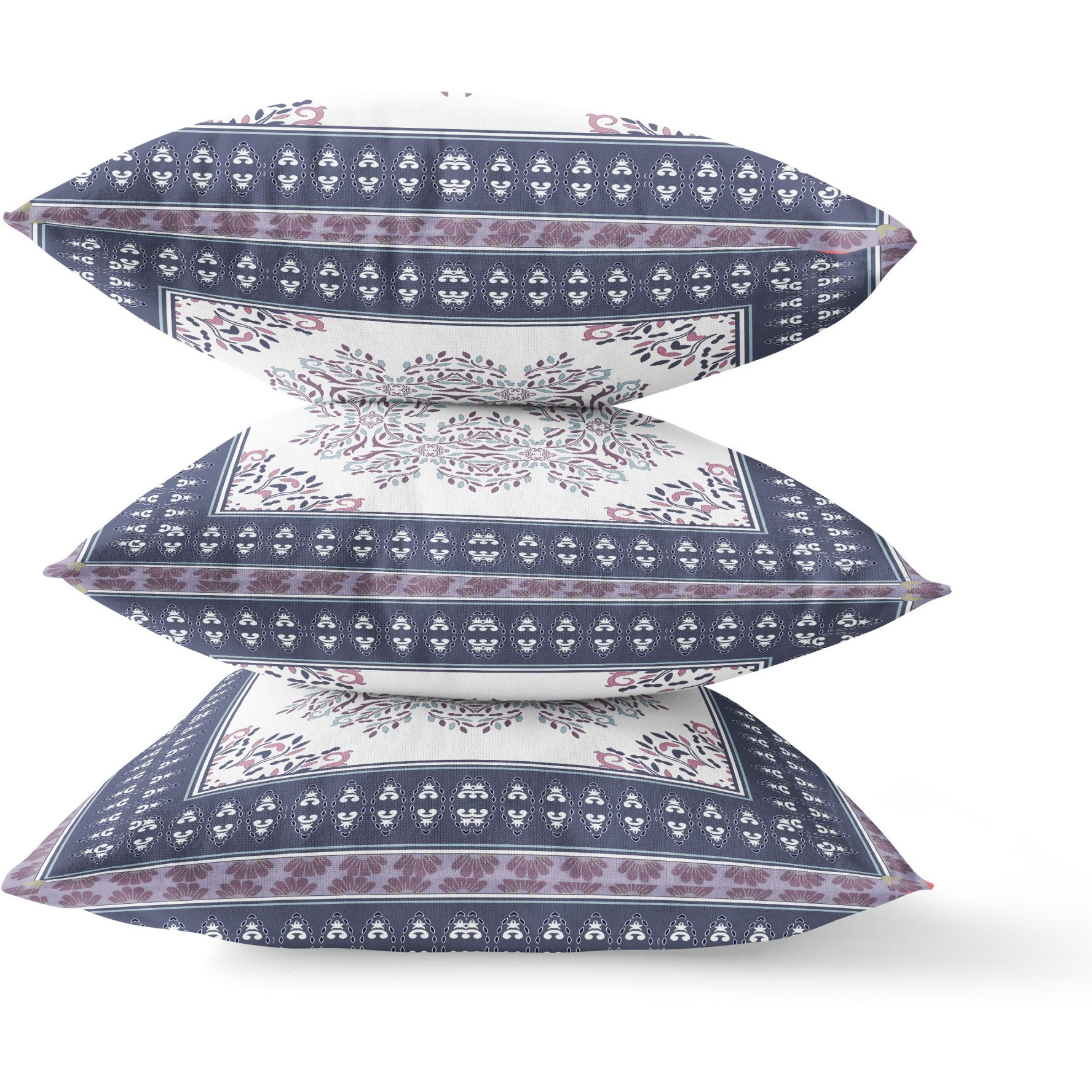 Window Wreath Palace Broadcloth Indoor Outdoor Blown and Closed Pillow by Amrita Sen in White Indigo Purple