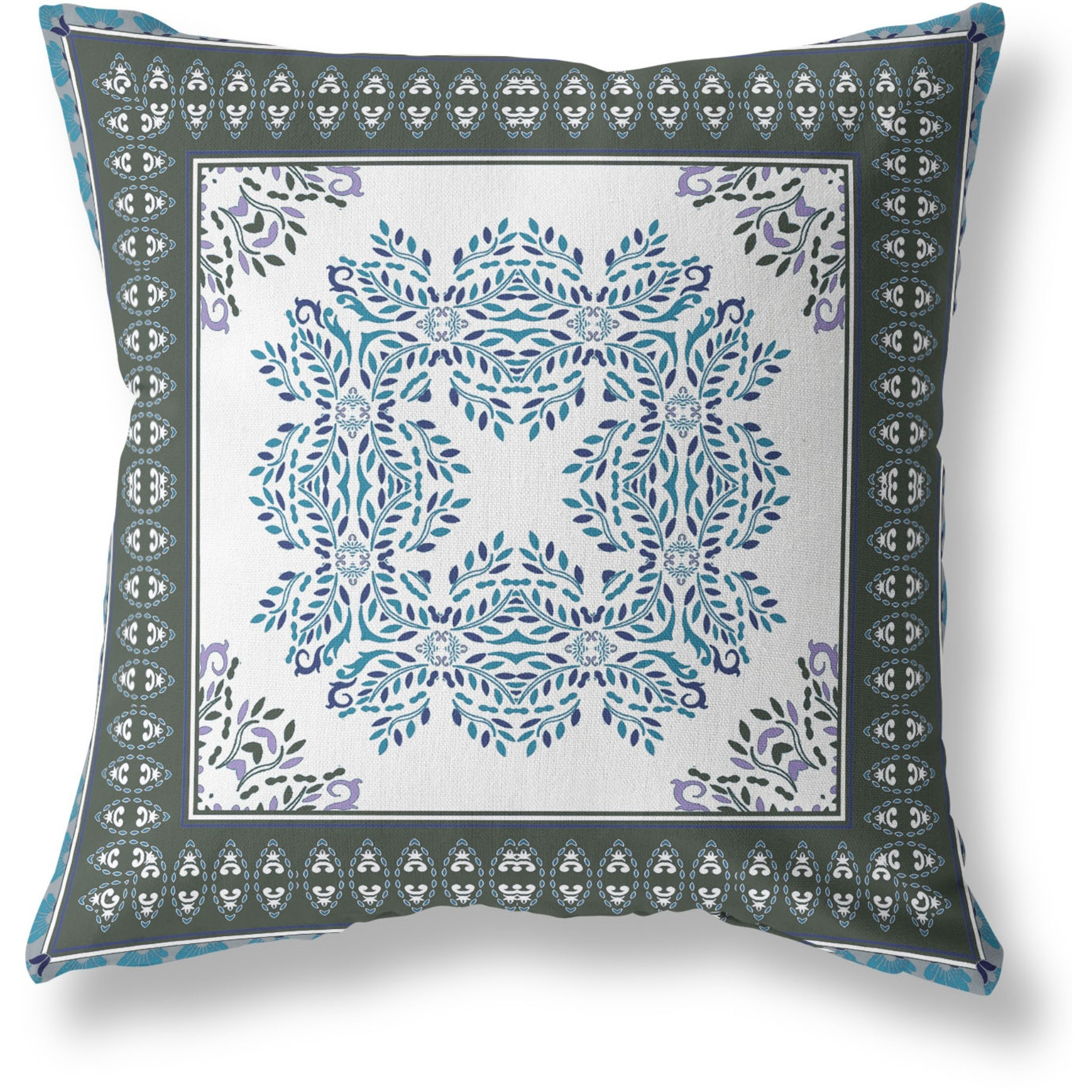 Window Wreath Palace Broadcloth Indoor Outdoor Blown and Closed Pillow by Amrita Sen in White Green
