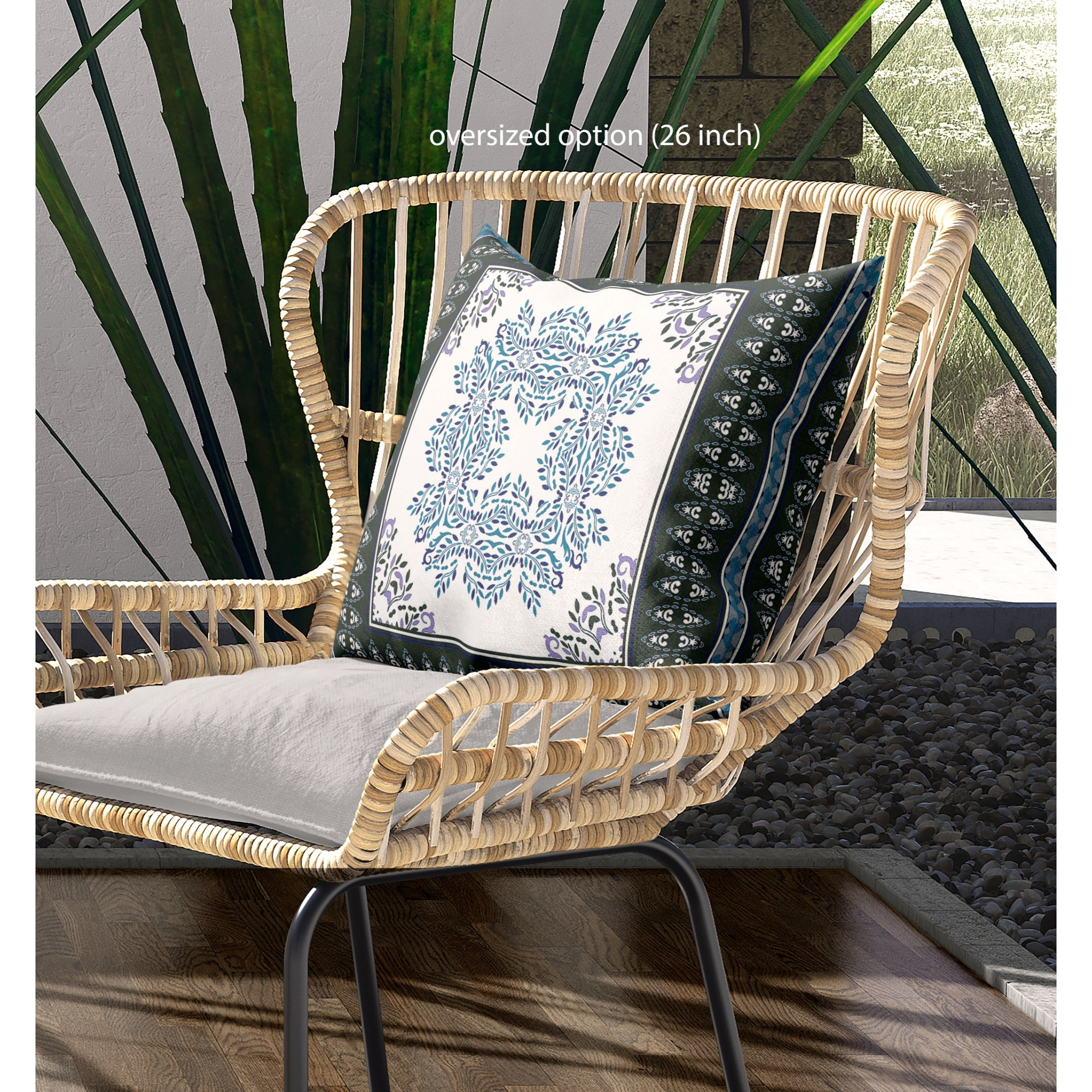 Window Wreath Palace Broadcloth Indoor Outdoor Blown and Closed Pillow by Amrita Sen in White Green