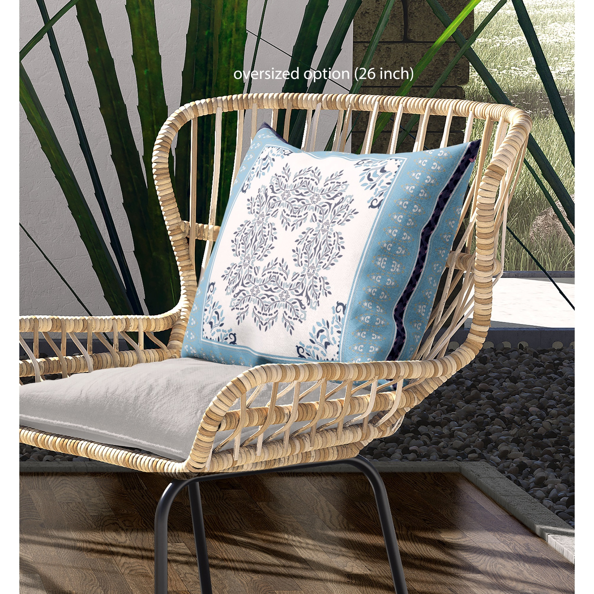 Window Wreath Palace Broadcloth Indoor Outdoor Blown and Closed Pillow by Amrita Sen in White Blue Indigo