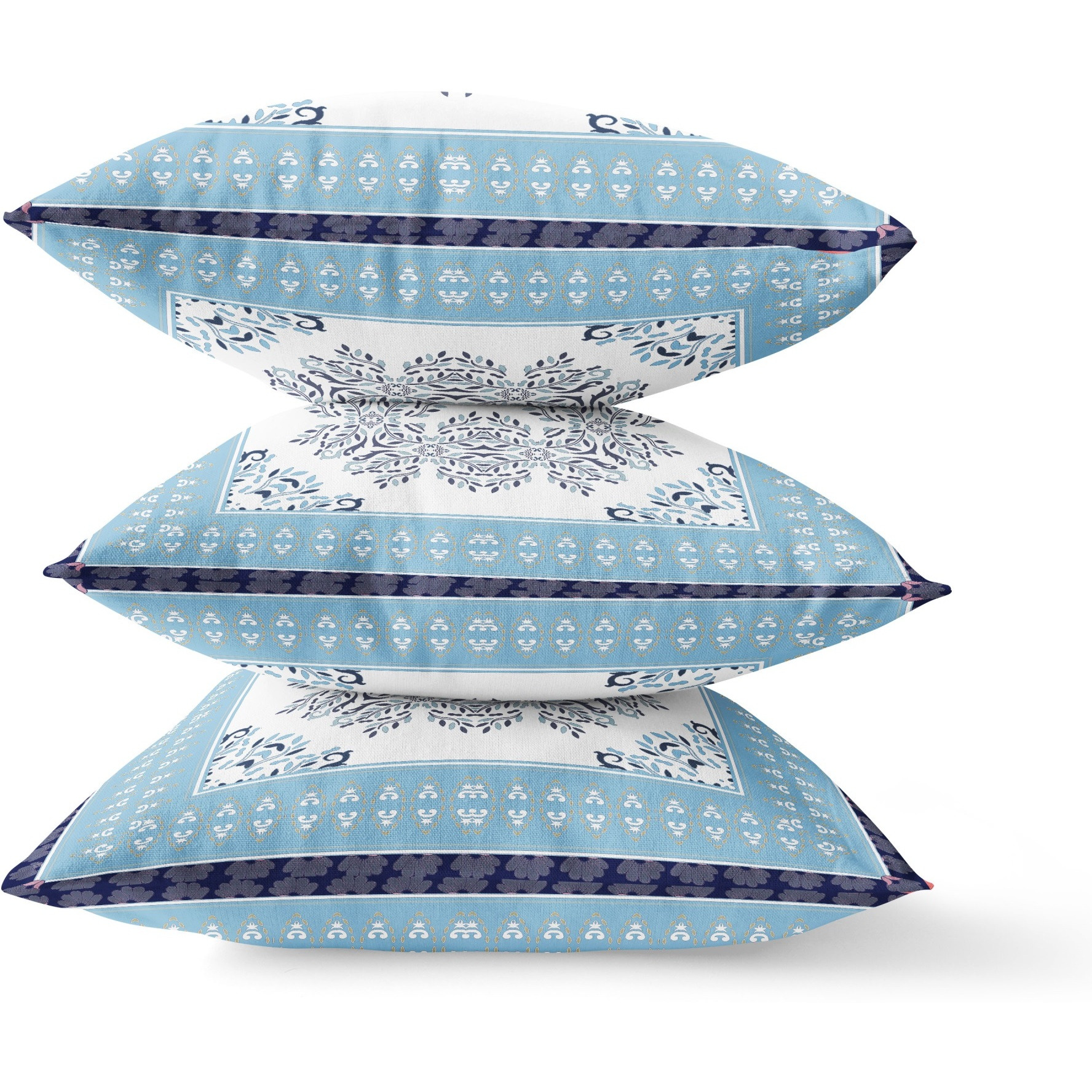 Window Wreath Palace Broadcloth Indoor Outdoor Blown and Closed Pillow by Amrita Sen in White Blue Indigo